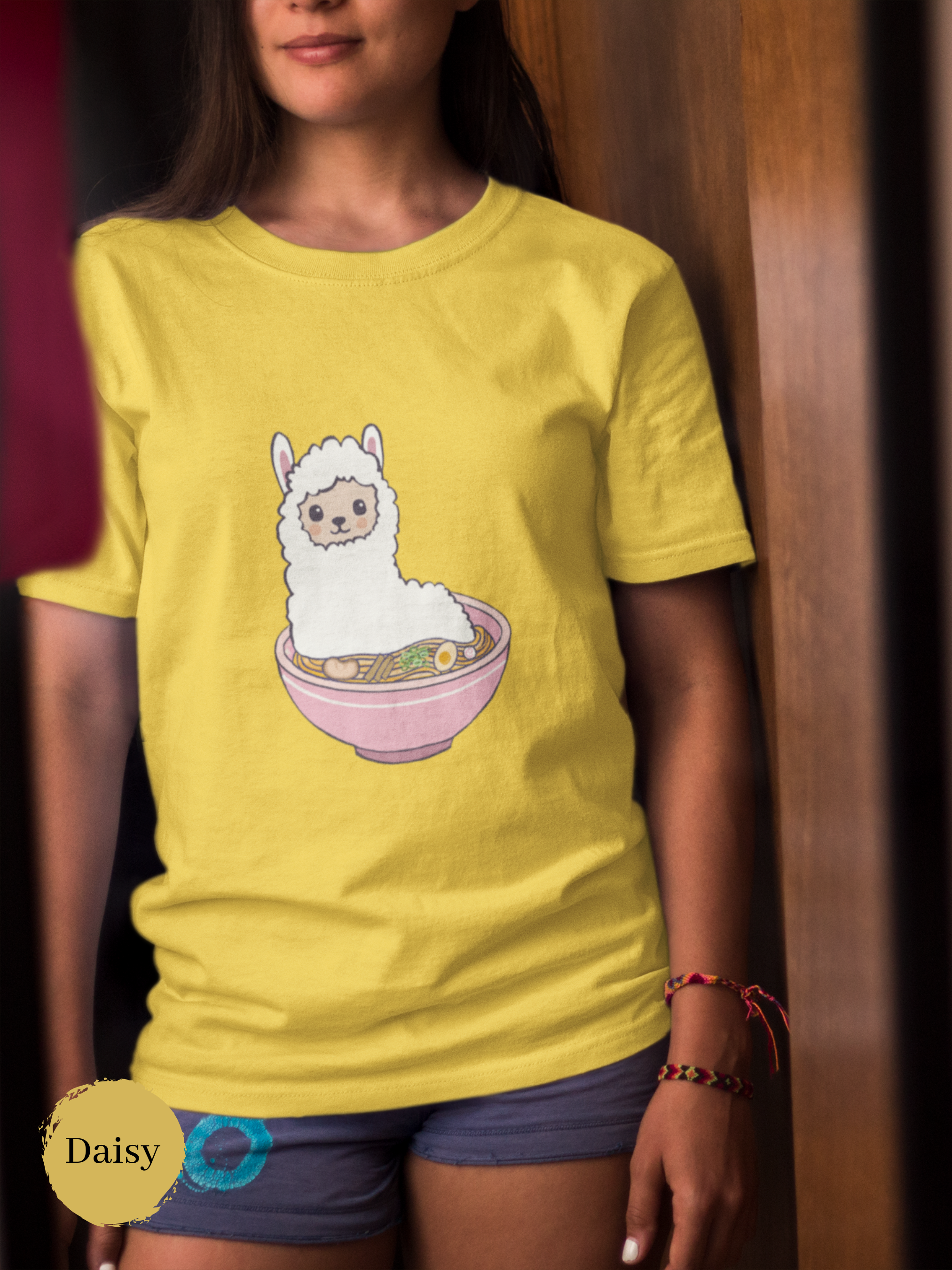 Ramen T-shirt with Llama in Japanese Ramen Bowl - Foodie Shirt for Ramen Art Fans