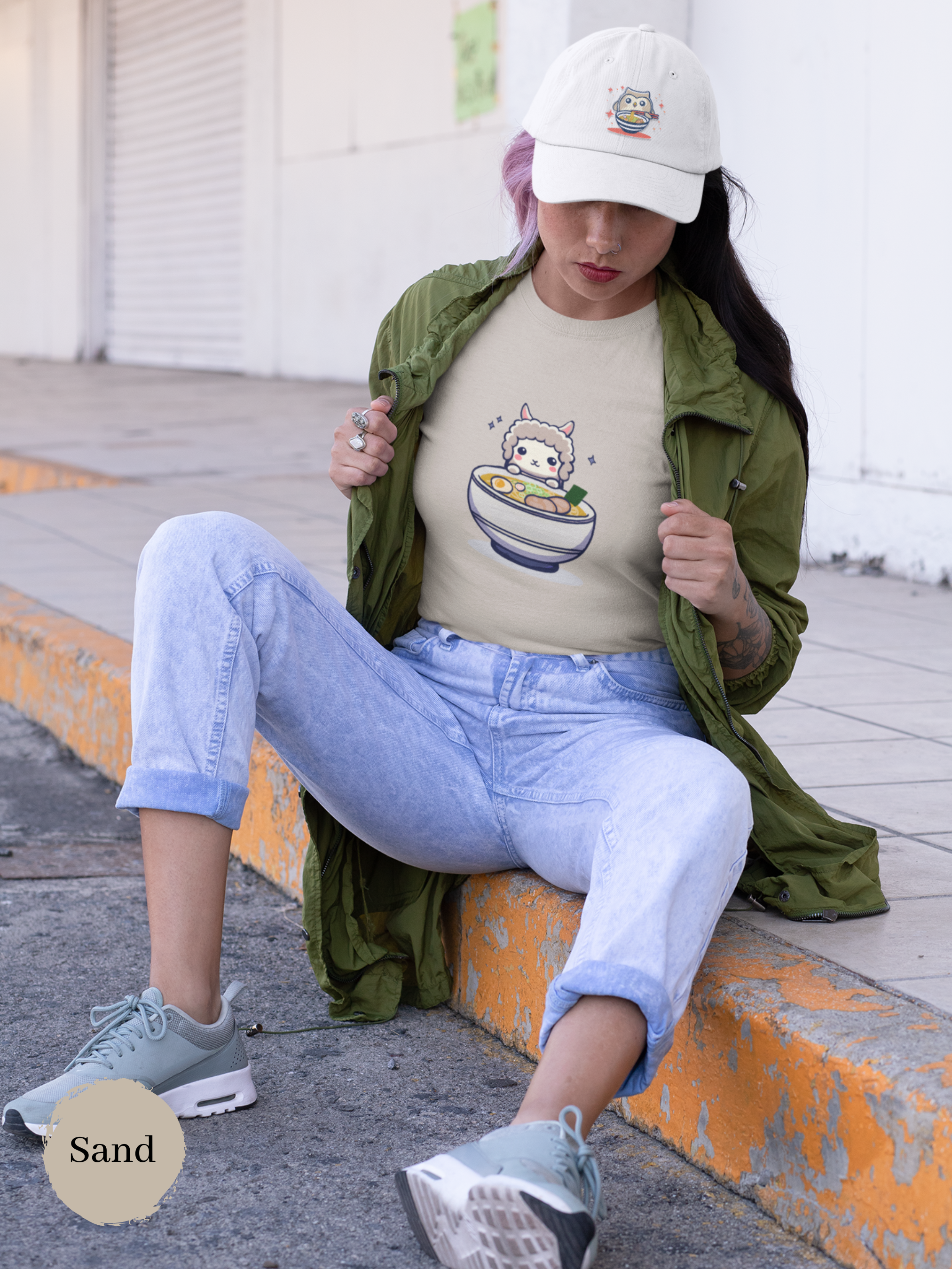 Ramen T-shirt: Japanese Foodie Shirt with Fun Ramen Art Featuring a Llama and Delicious Noodles