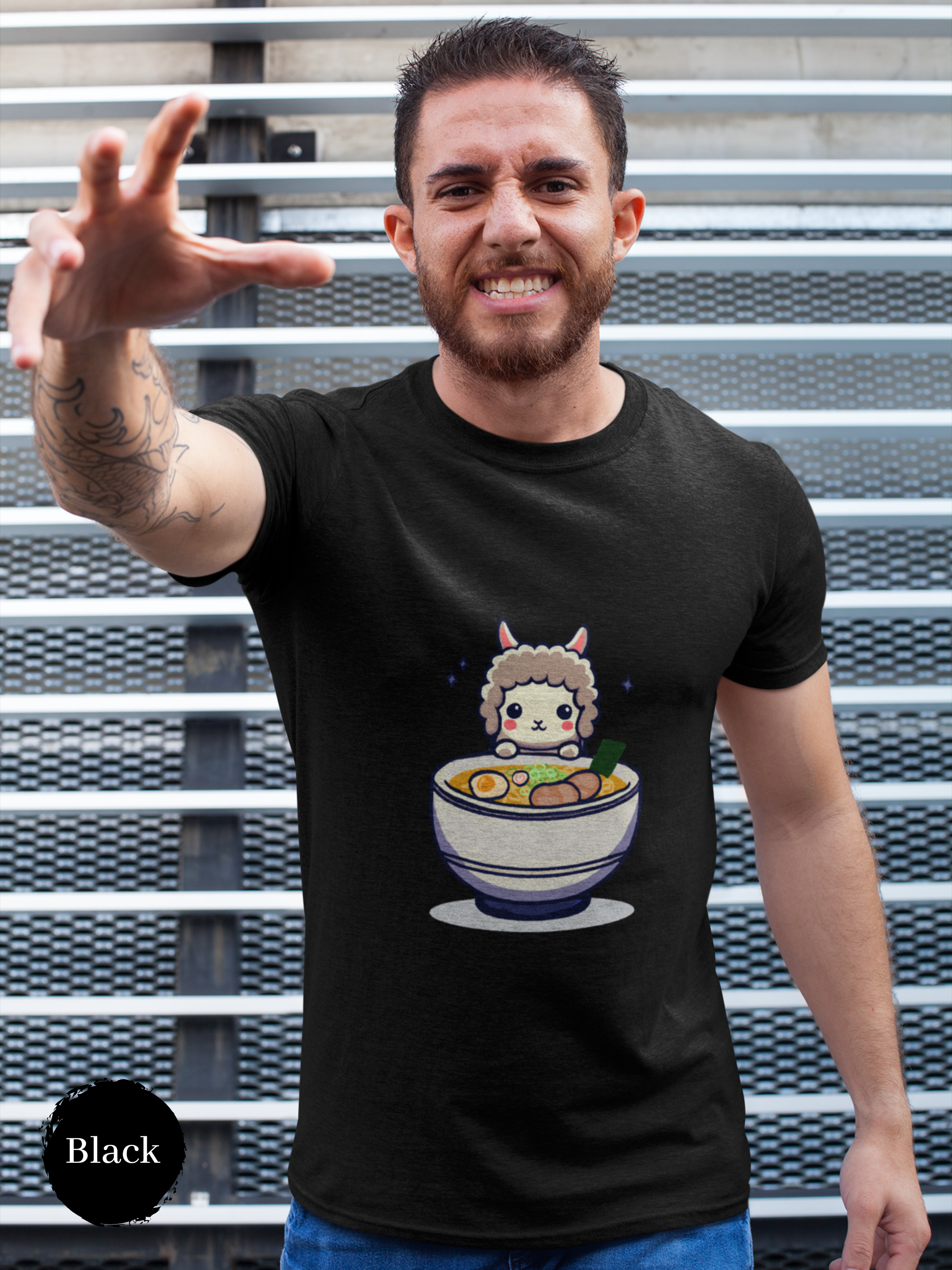 Ramen T-shirt: Japanese Foodie Shirt with Fun Ramen Art Featuring a Llama and Delicious Noodles