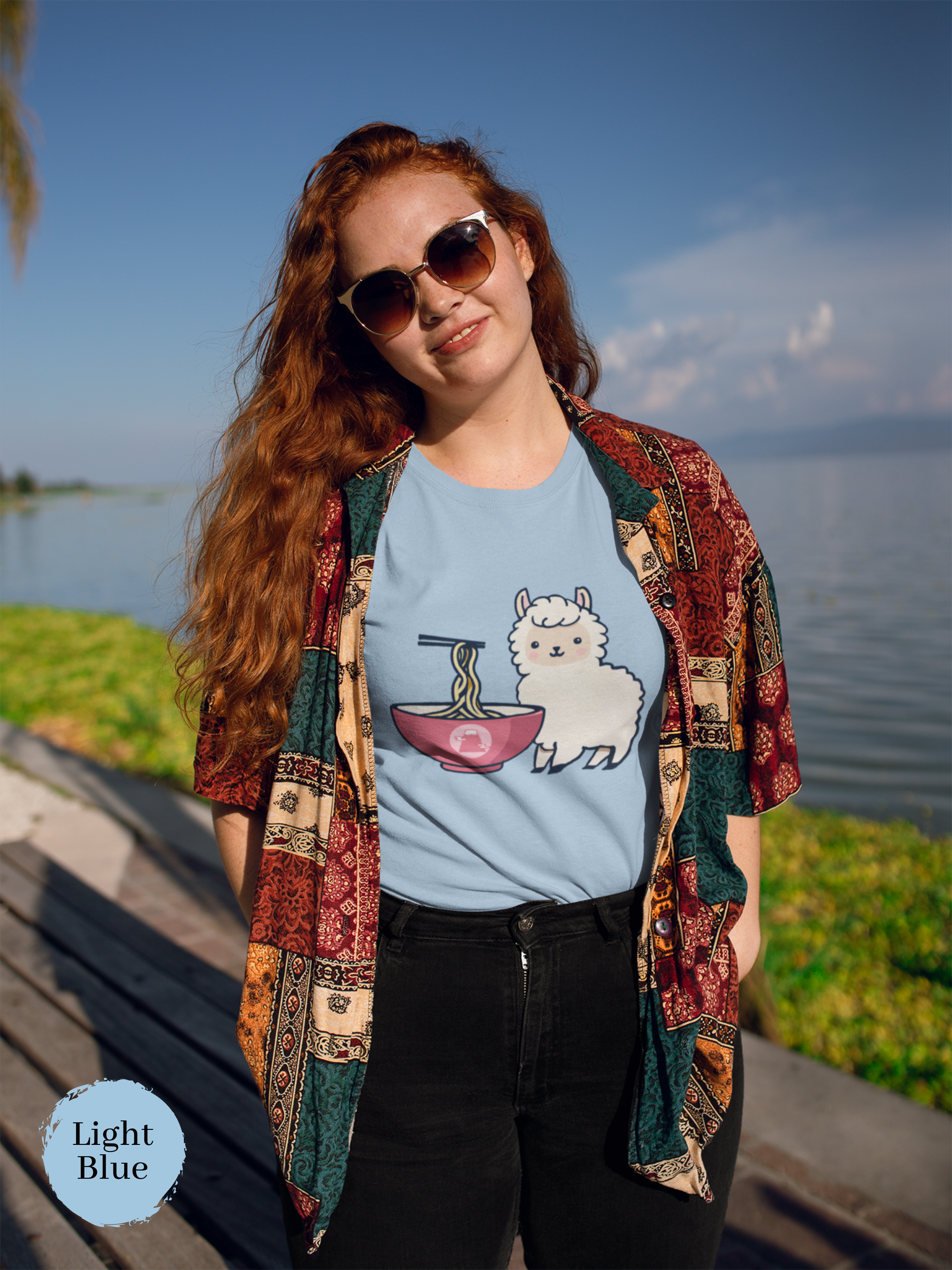 Ramen Llama Love T-Shirt: Japanese Foodie Shirt with Cute Llama and Ramen Art