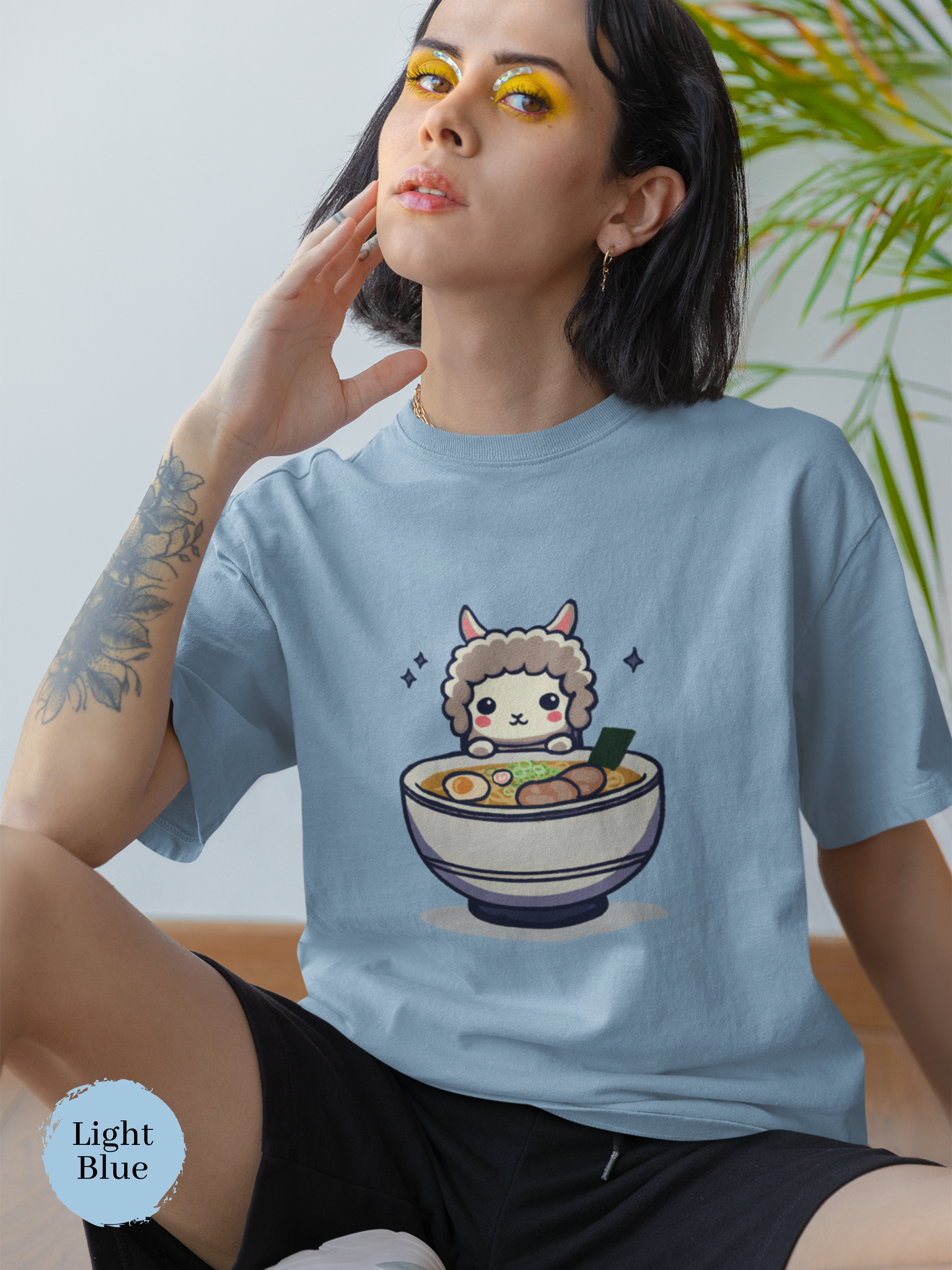 Ramen T-shirt: Japanese Foodie Shirt with Fun Ramen Art Featuring a Llama and Delicious Noodles