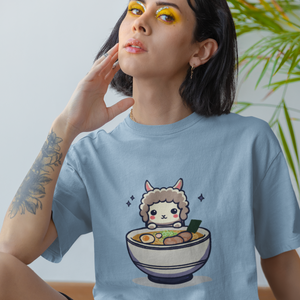 Ramen T-shirt: Japanese Foodie Shirt with Fun Ramen Art Featuring a Llama and Delicious Noodles
