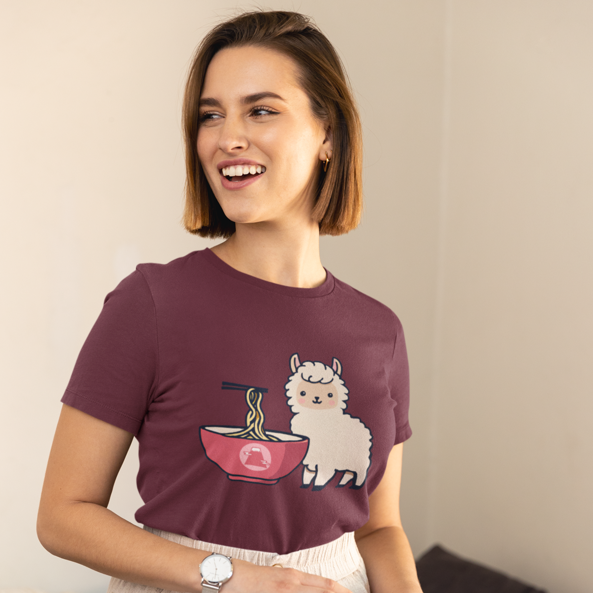 Ramen Llama Love T-Shirt: Japanese Foodie Shirt with Cute Llama and Ramen Art