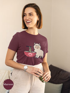 Ramen Llama Love T-Shirt: Japanese Foodie Shirt with Cute Llama and Ramen Art