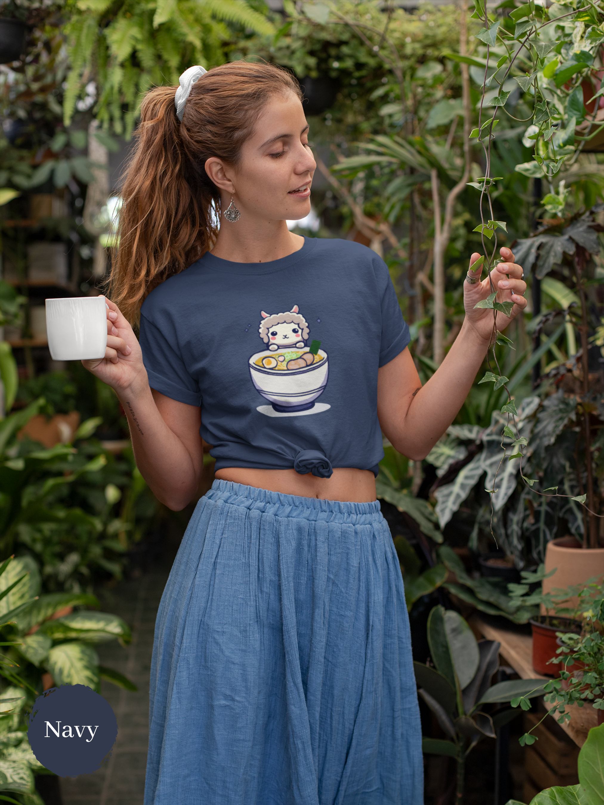 Ramen T-shirt: Japanese Foodie Shirt with Fun Ramen Art Featuring a Llama and Delicious Noodles