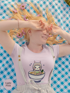 Ramen T-shirt: Japanese Foodie Shirt with Fun Ramen Art Featuring a Llama and Delicious Noodles
