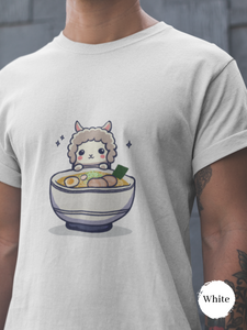 Ramen T-shirt: Japanese Foodie Shirt with Fun Ramen Art Featuring a Llama and Delicious Noodles