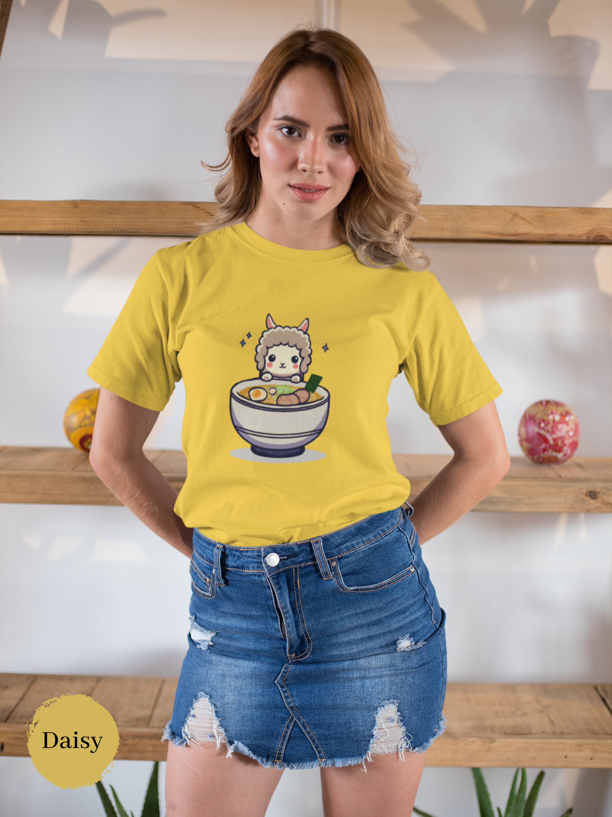 Ramen T-shirt: Japanese Foodie Shirt with Fun Ramen Art Featuring a Llama and Delicious Noodles