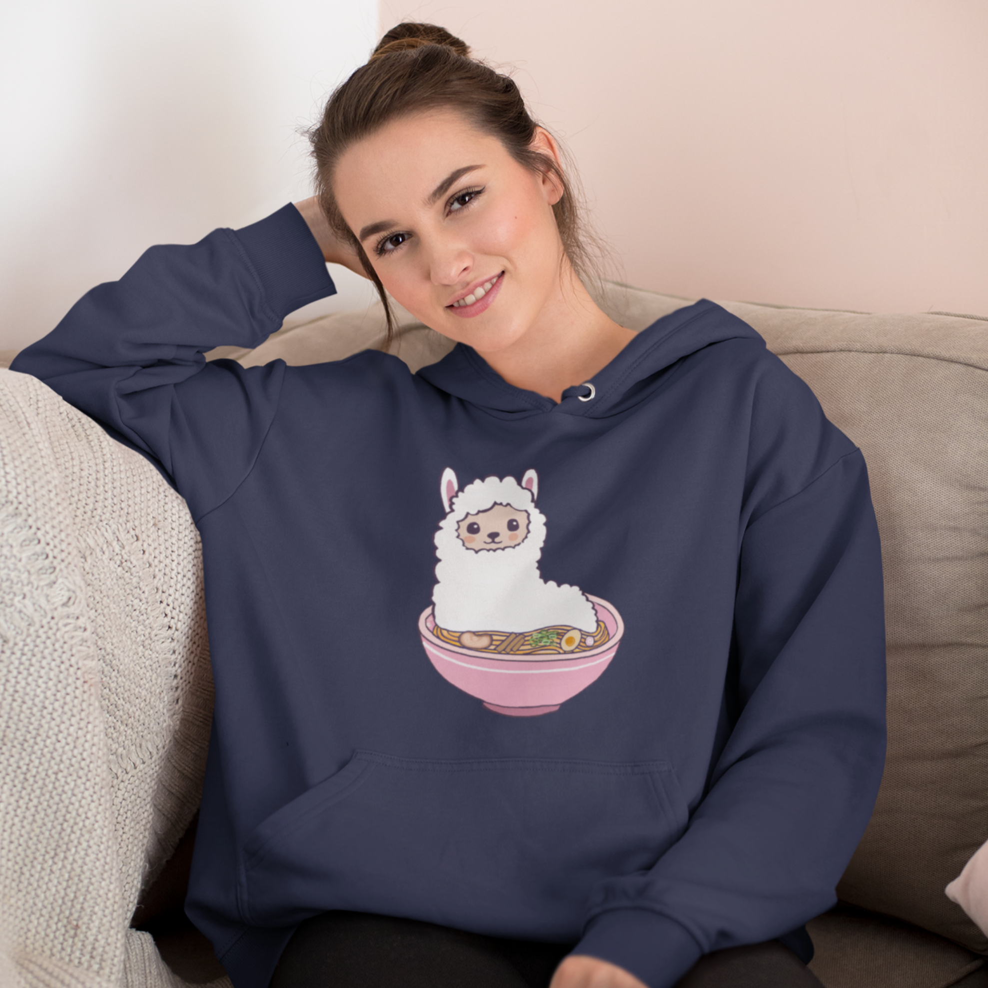 Ramen Hoodie: Llama Ramen Noodles - Playful Pun Hoodie with Cute Ramen Art
