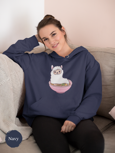 Ramen Hoodie: Llama Ramen Noodles - Playful Pun Hoodie with Cute Ramen Art
