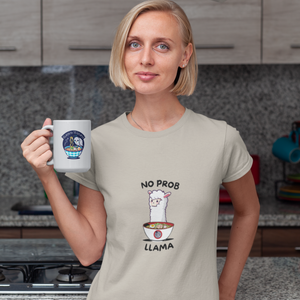 Ramen T-Shirt with No Prob Llama Illustration: Japanese Foodie Shirt with Ramen Art