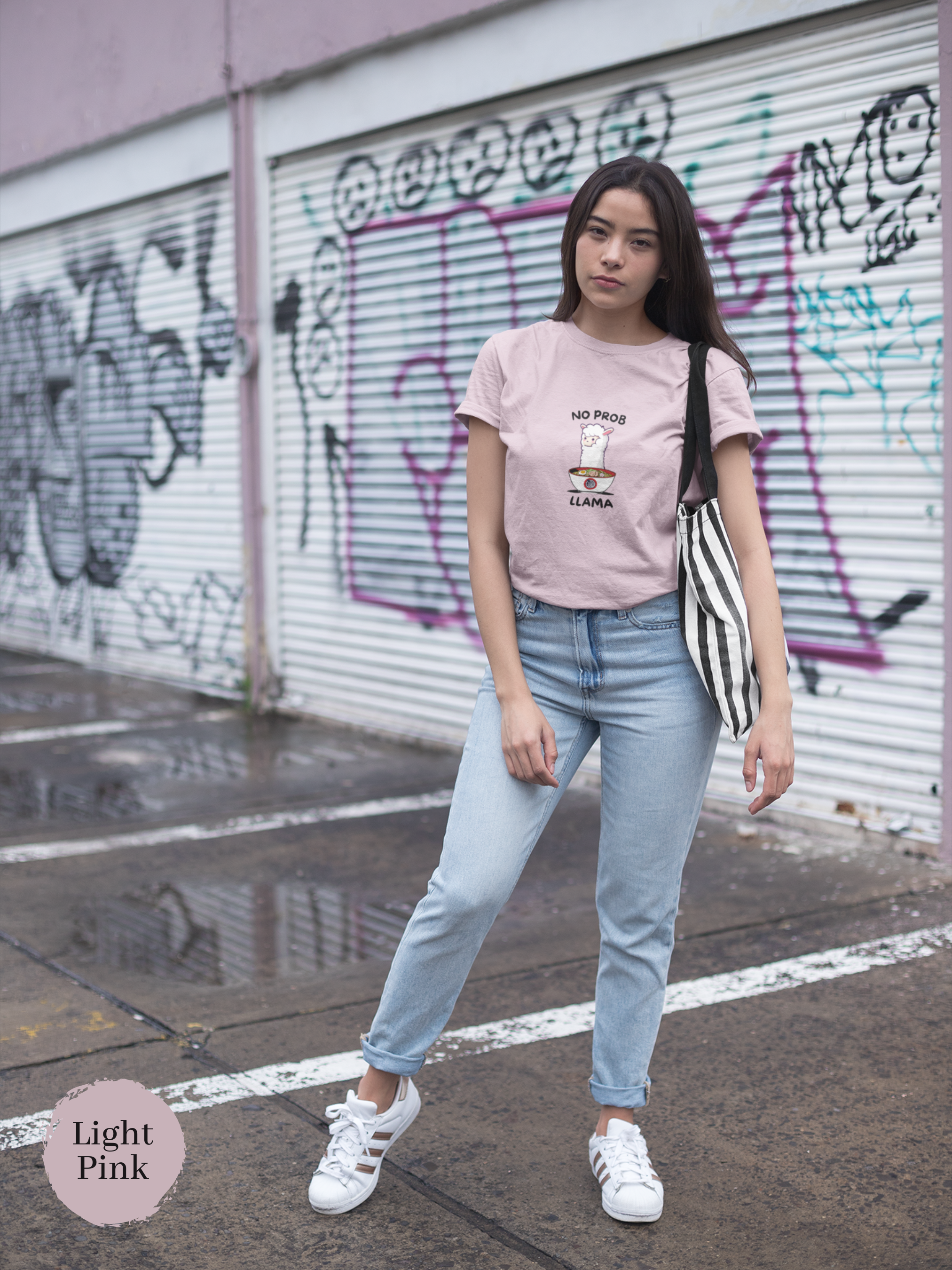 Ramen T-Shirt with No Prob Llama Illustration: Japanese Foodie Shirt with Ramen Art