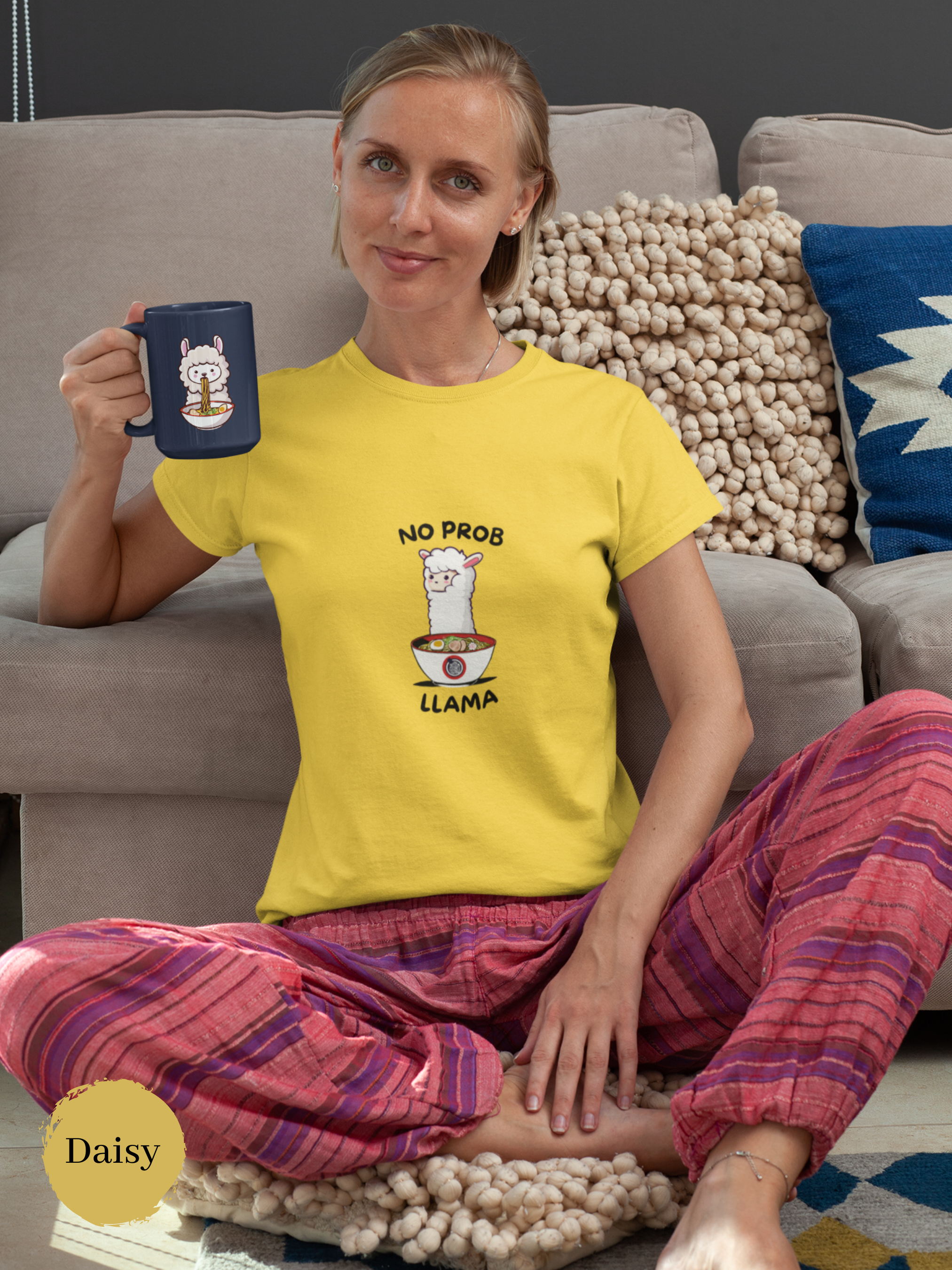 Ramen T-Shirt with No Prob Llama Illustration: Japanese Foodie Shirt with Ramen Art