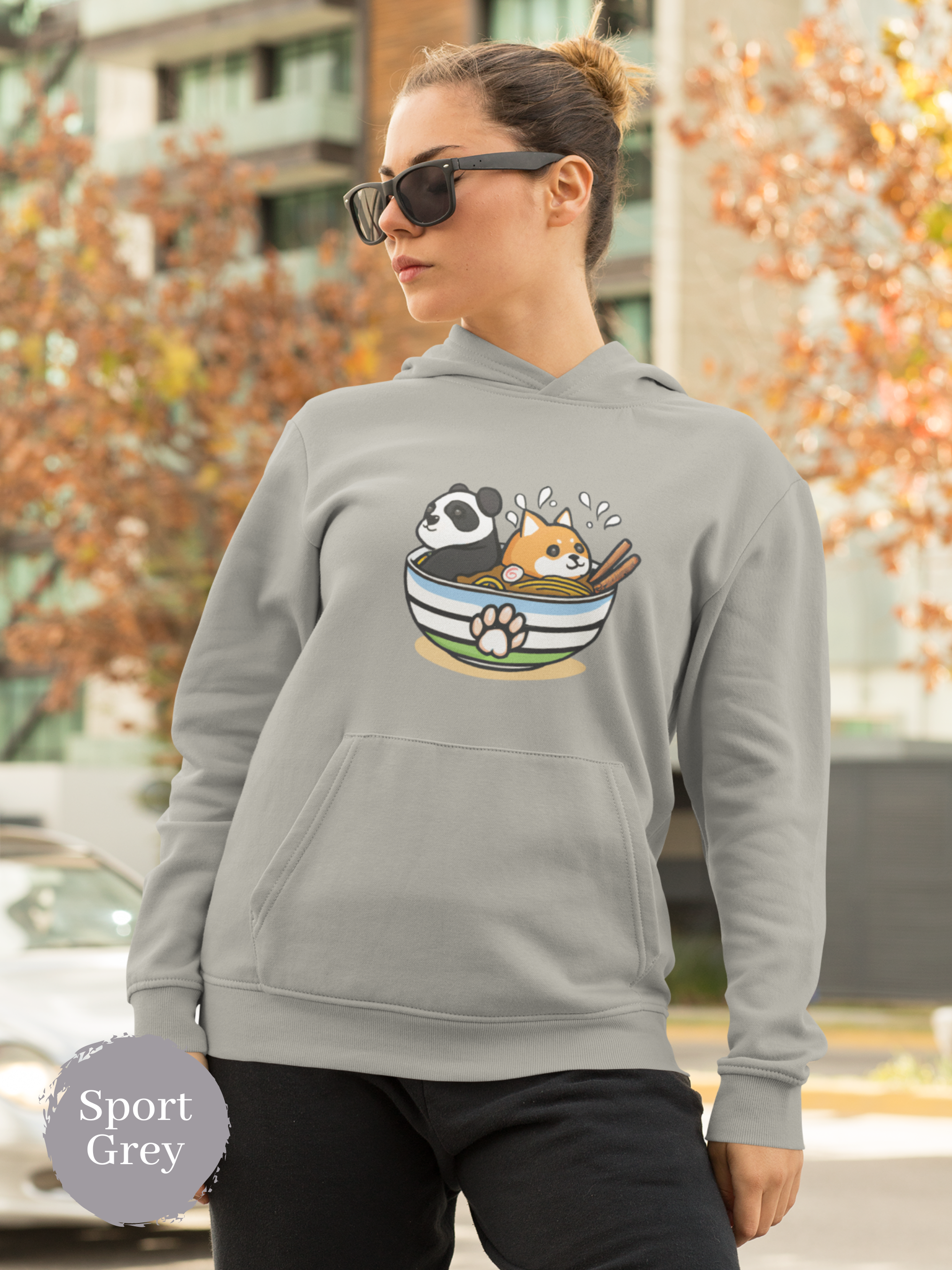 Ramen Hoodie: Panda and Shiba Inu in Ramen Bowl - Asian Food Hoodie - Ramen Art Sweatshirt