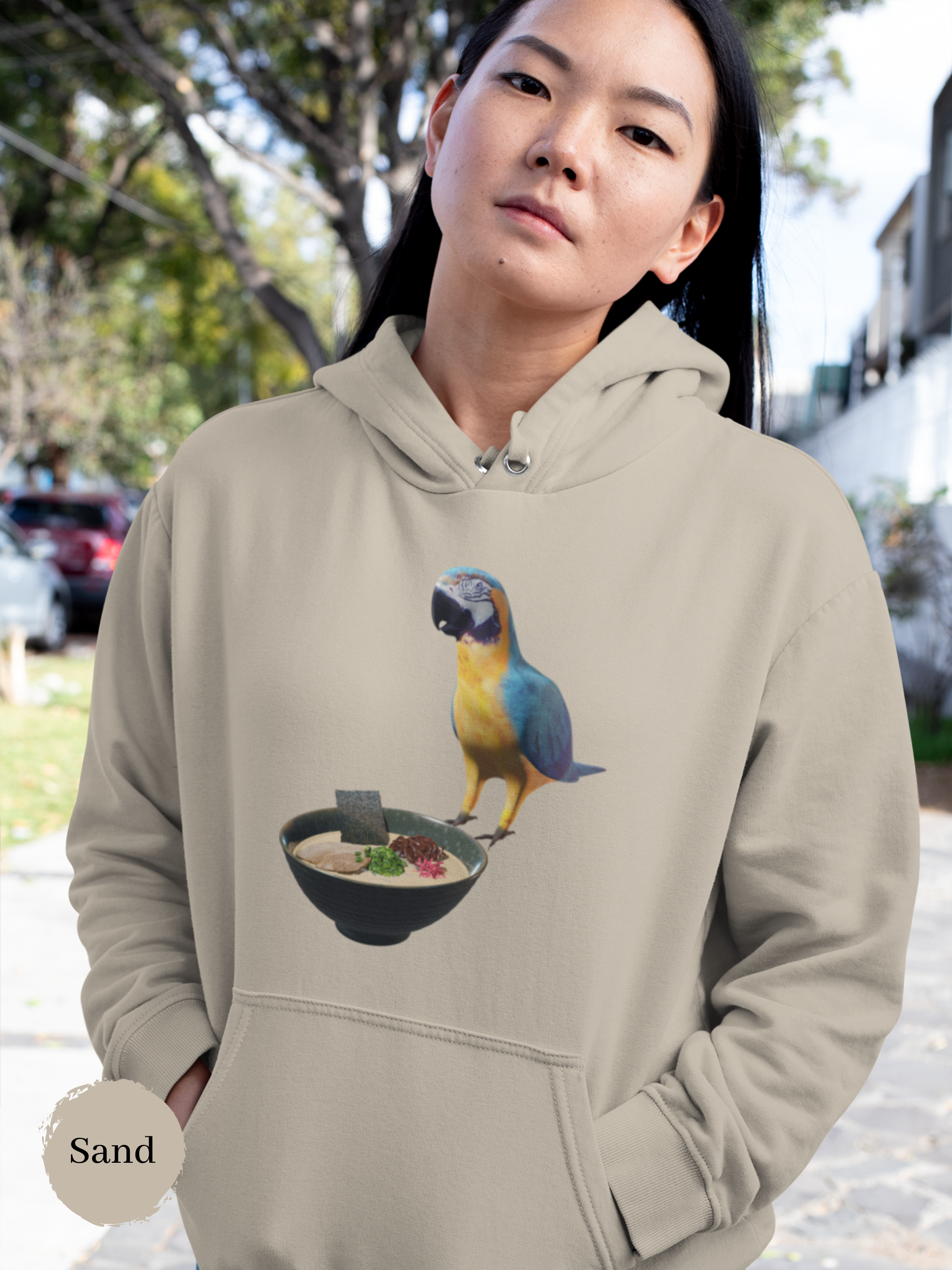 Ramen Hoodie Polly Wants Some Ramen Parrot and Ramen Art Foodie Hoodie