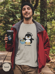 Ramen T-Shirt with Penguin Illustration - Brrr-ing on the Ramen! Japanese Shirt for Foodie, Ramen Art Lover, Cute and Playful Design