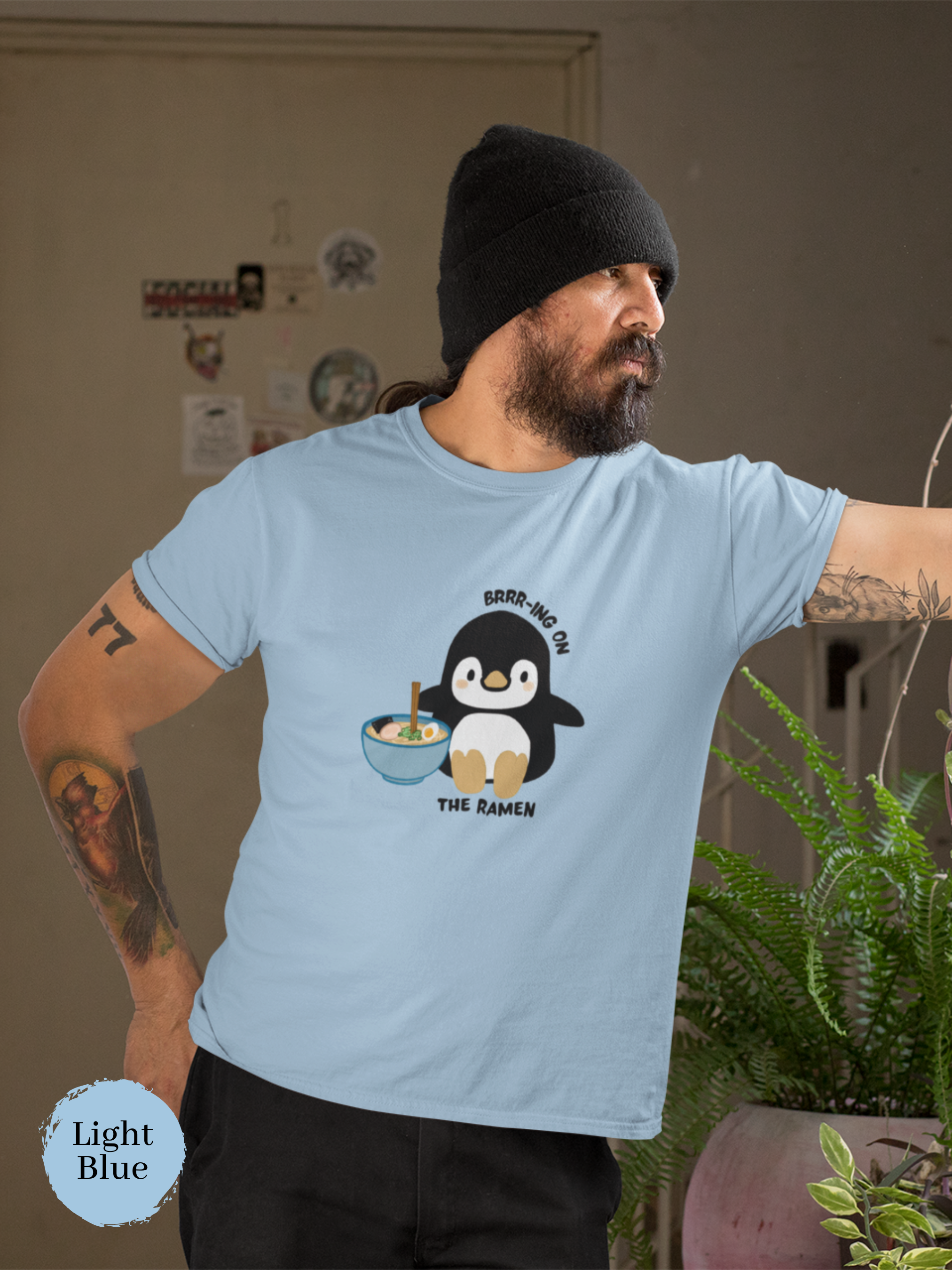 Ramen T-Shirt with Penguin Illustration - Brrr-ing on the Ramen! Japanese Shirt for Foodie, Ramen Art Lover, Cute and Playful Design