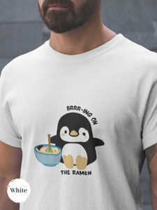 Ramen T-Shirt with Penguin Illustration - Brrr-ing on the Ramen! Japanese Shirt for Foodie, Ramen Art Lover, Cute and Playful Design