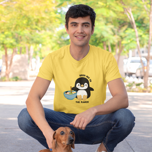 Ramen T-Shirt with Penguin Illustration - Brrr-ing on the Ramen! Japanese Shirt for Foodie, Ramen Art Lover, Cute and Playful Design