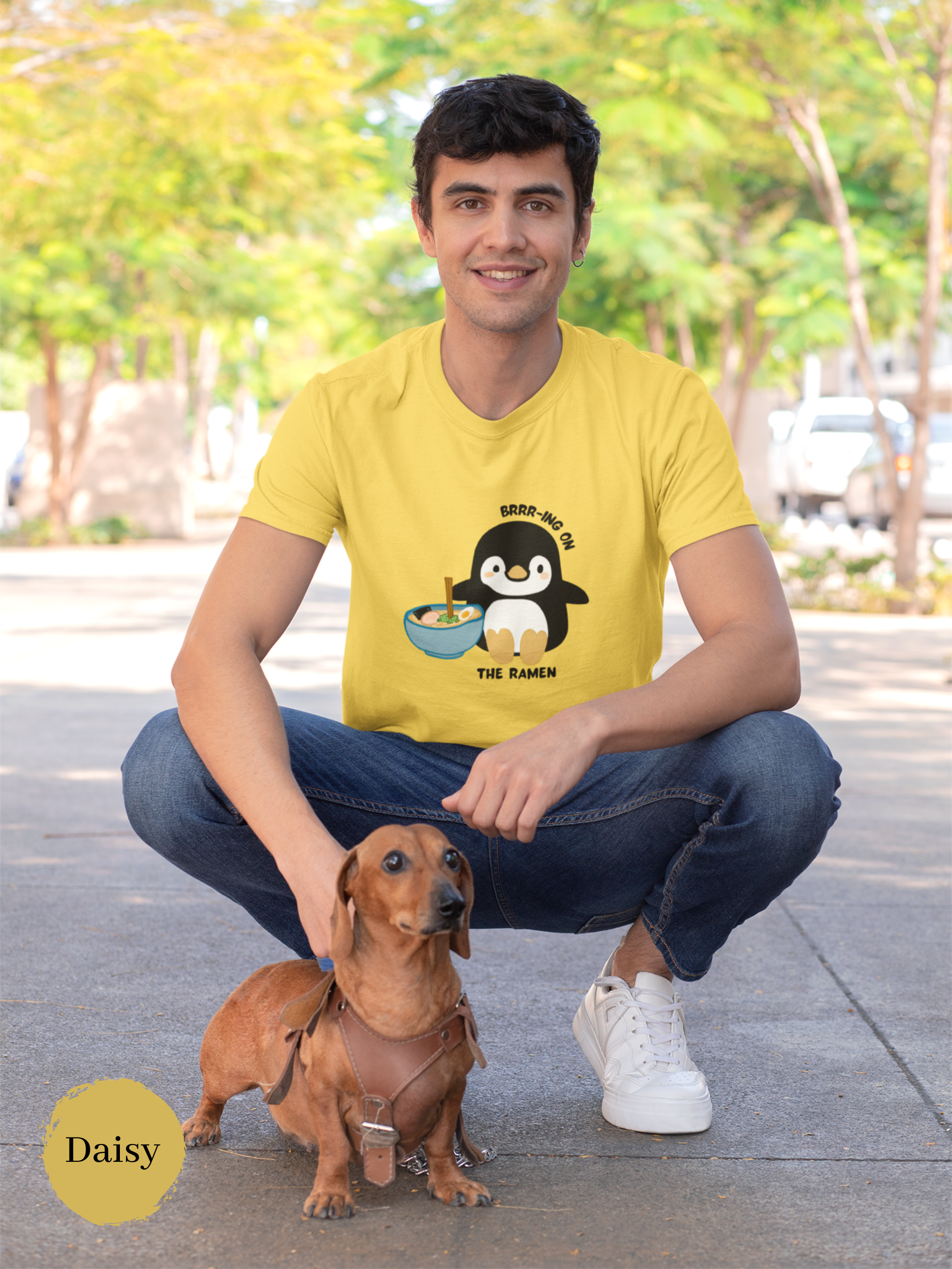 Ramen T-Shirt with Penguin Illustration - Brrr-ing on the Ramen! Japanese Shirt for Foodie, Ramen Art Lover, Cute and Playful Design