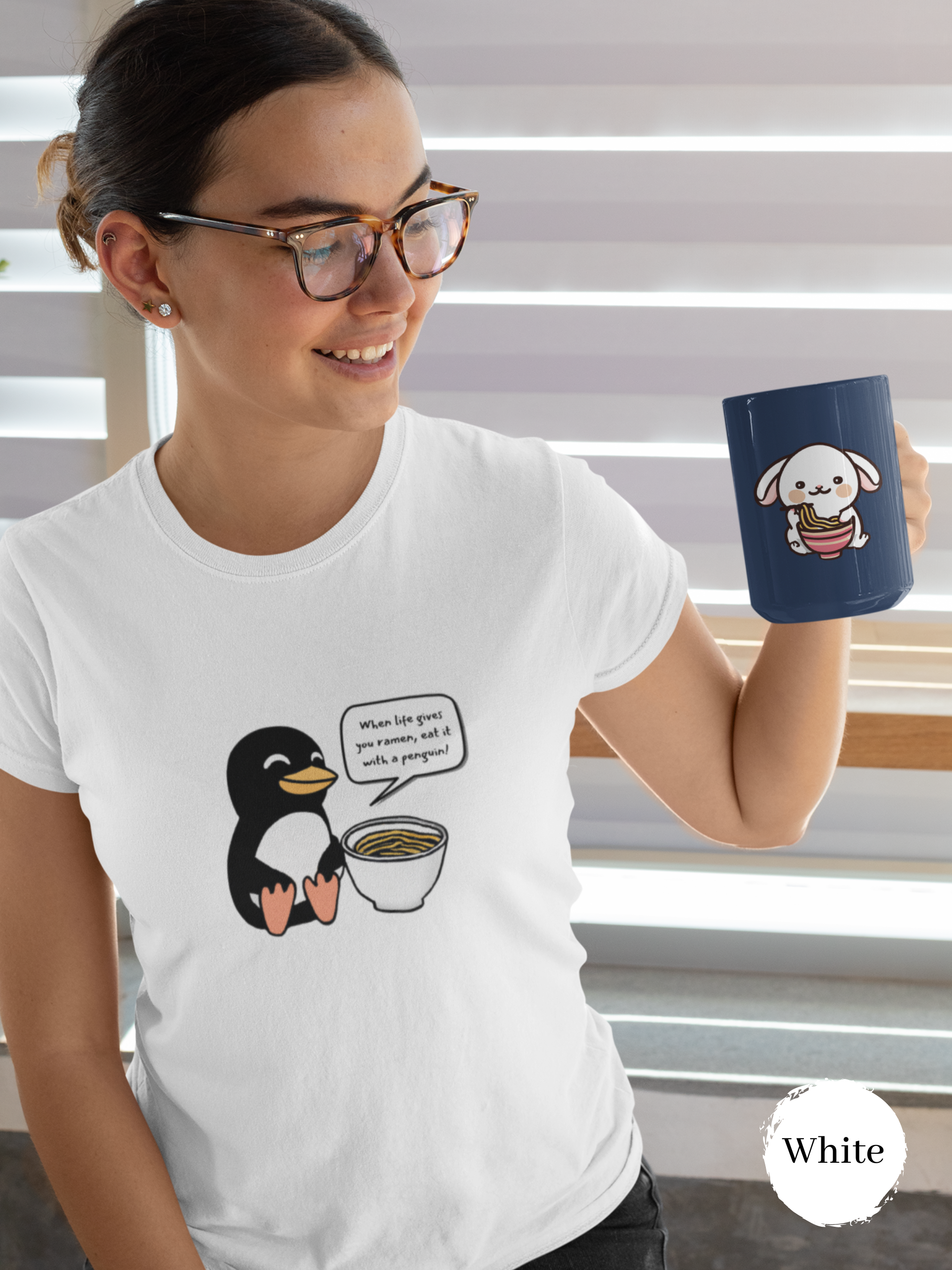 Ramen T-shirt: "When Life Gives You Ramen, Eat It With a Penguin!" - Japanese Foodie Shirt with Cute Ramen Art