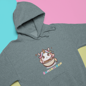 Ramen Hoodie with Unicorn Illustration: Asian Food Hoodie with Ramen Art and "Ramenicorn" Pun