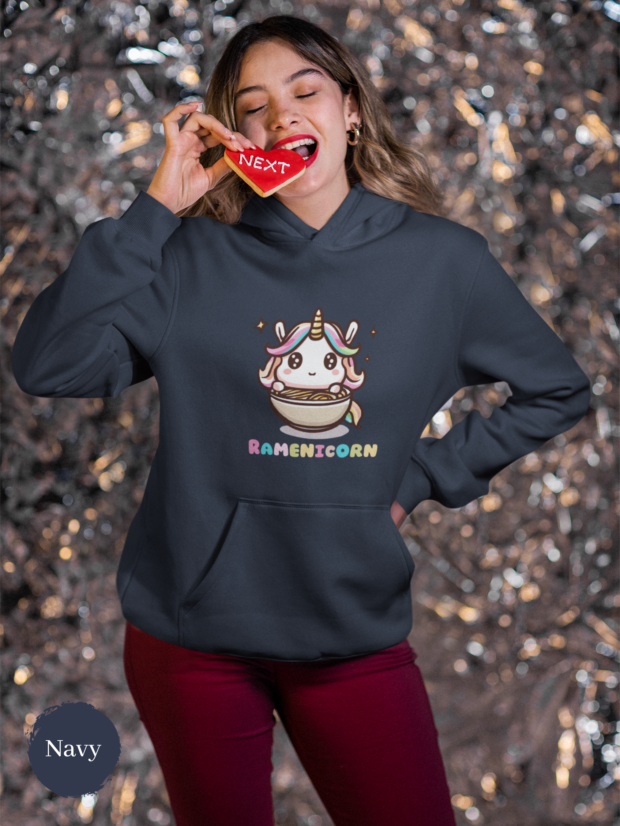 Ramen Hoodie with Unicorn Illustration: Asian Food Hoodie with Ramen Art and "Ramenicorn" Pun