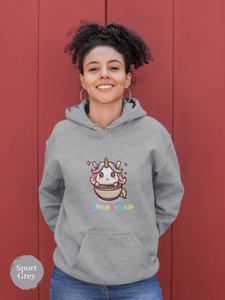 Ramen Hoodie with Unicorn Illustration: Asian Food Hoodie with Ramen Art and "Ramenicorn" Pun