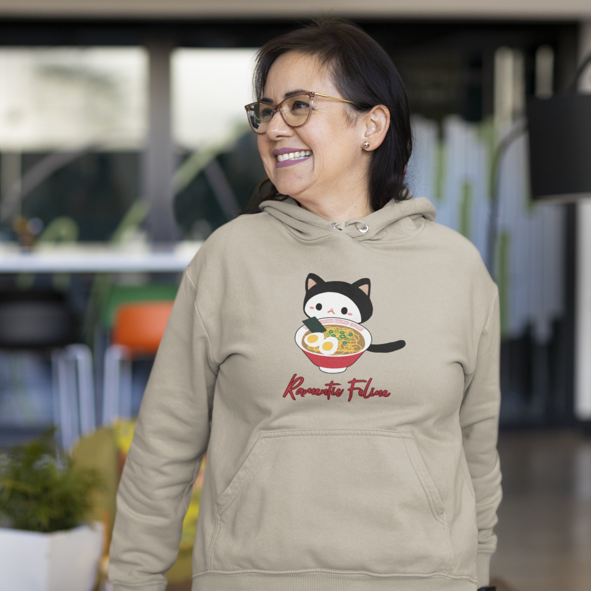 Ramen Hoodie - Ramentic Feline Delight: A Purr-fect Combination of Ramen Art and Asian Food Hoodie for Foodie Cat Lovers