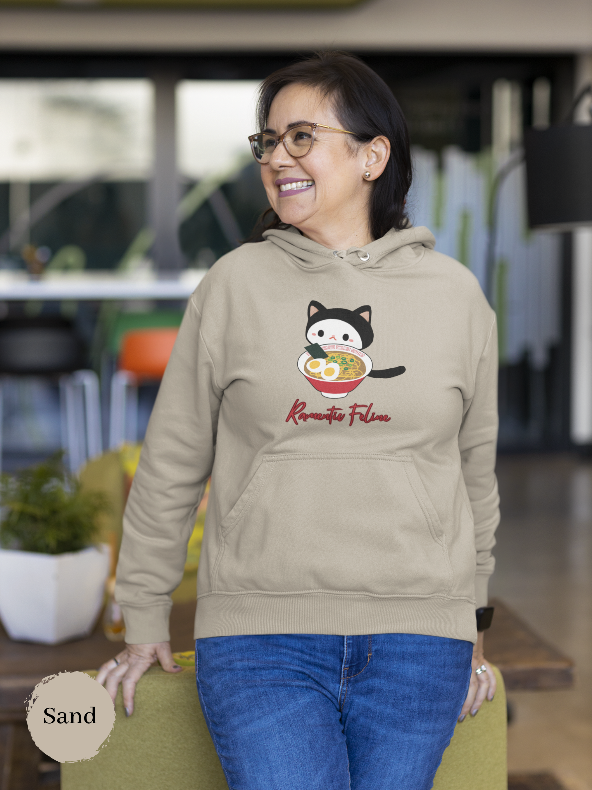 Ramen Hoodie - Ramentic Feline Delight: A Purr-fect Combination of Ramen Art and Asian Food Hoodie for Foodie Cat Lovers