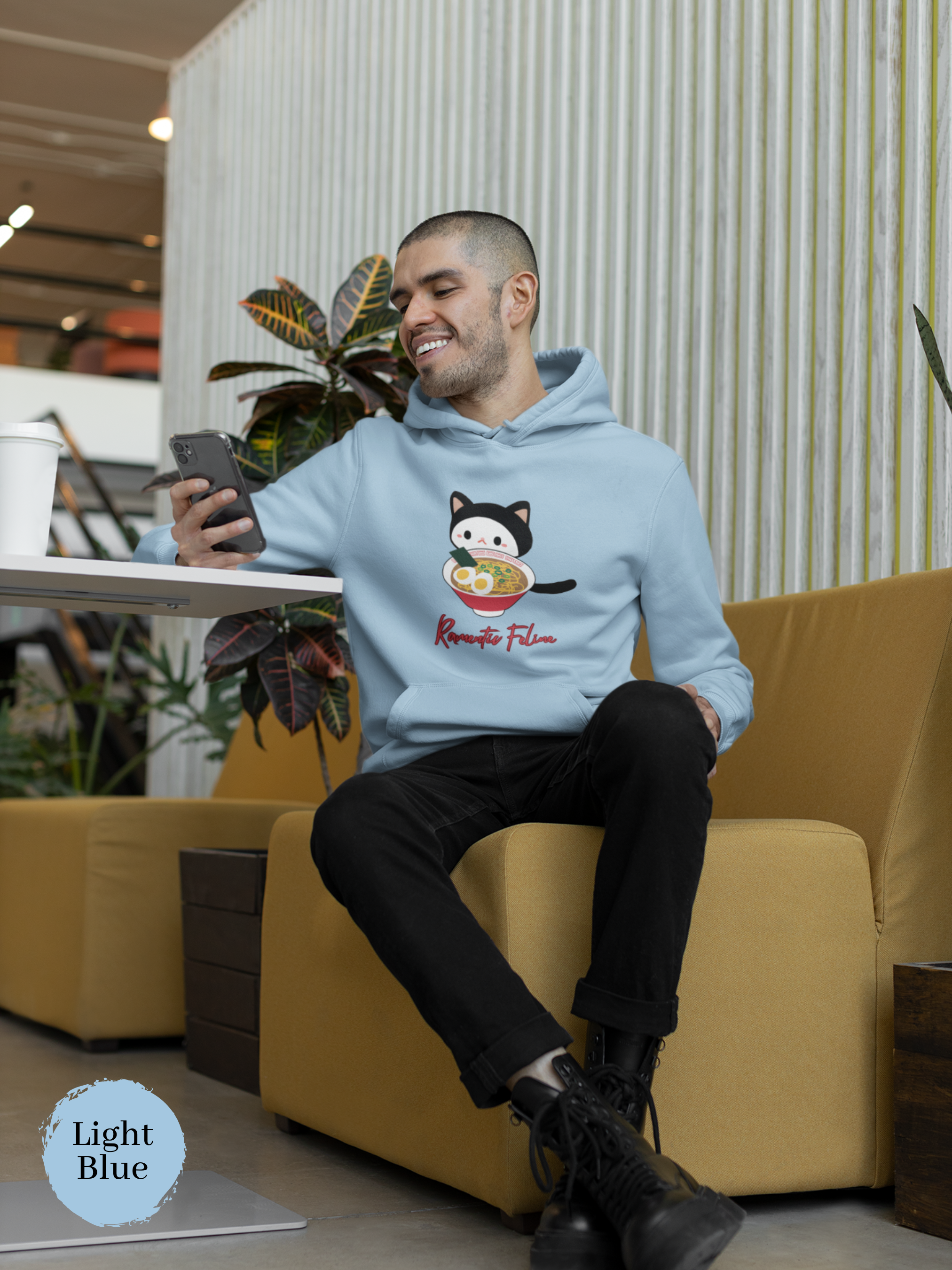 Ramen Hoodie - Ramentic Feline Delight: A Purr-fect Combination of Ramen Art and Asian Food Hoodie for Foodie Cat Lovers