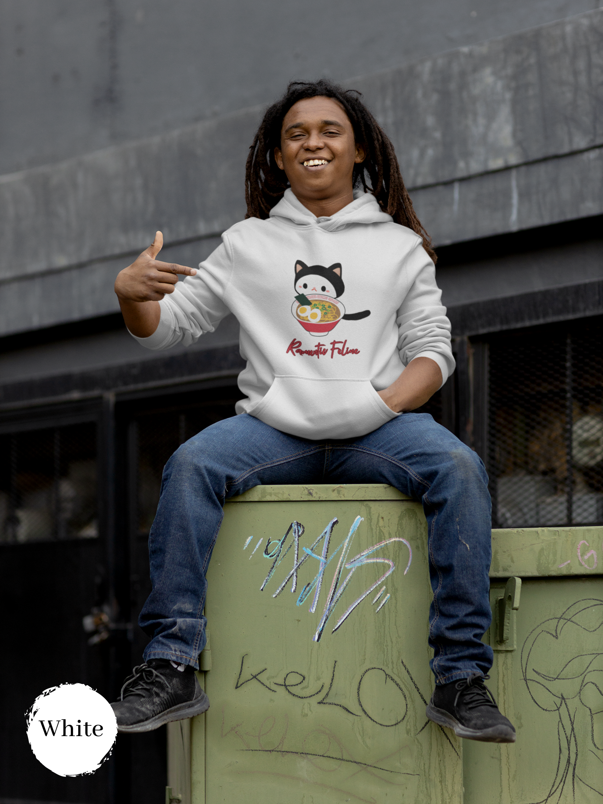 Ramen Hoodie - Ramentic Feline Delight: A Purr-fect Combination of Ramen Art and Asian Food Hoodie for Foodie Cat Lovers