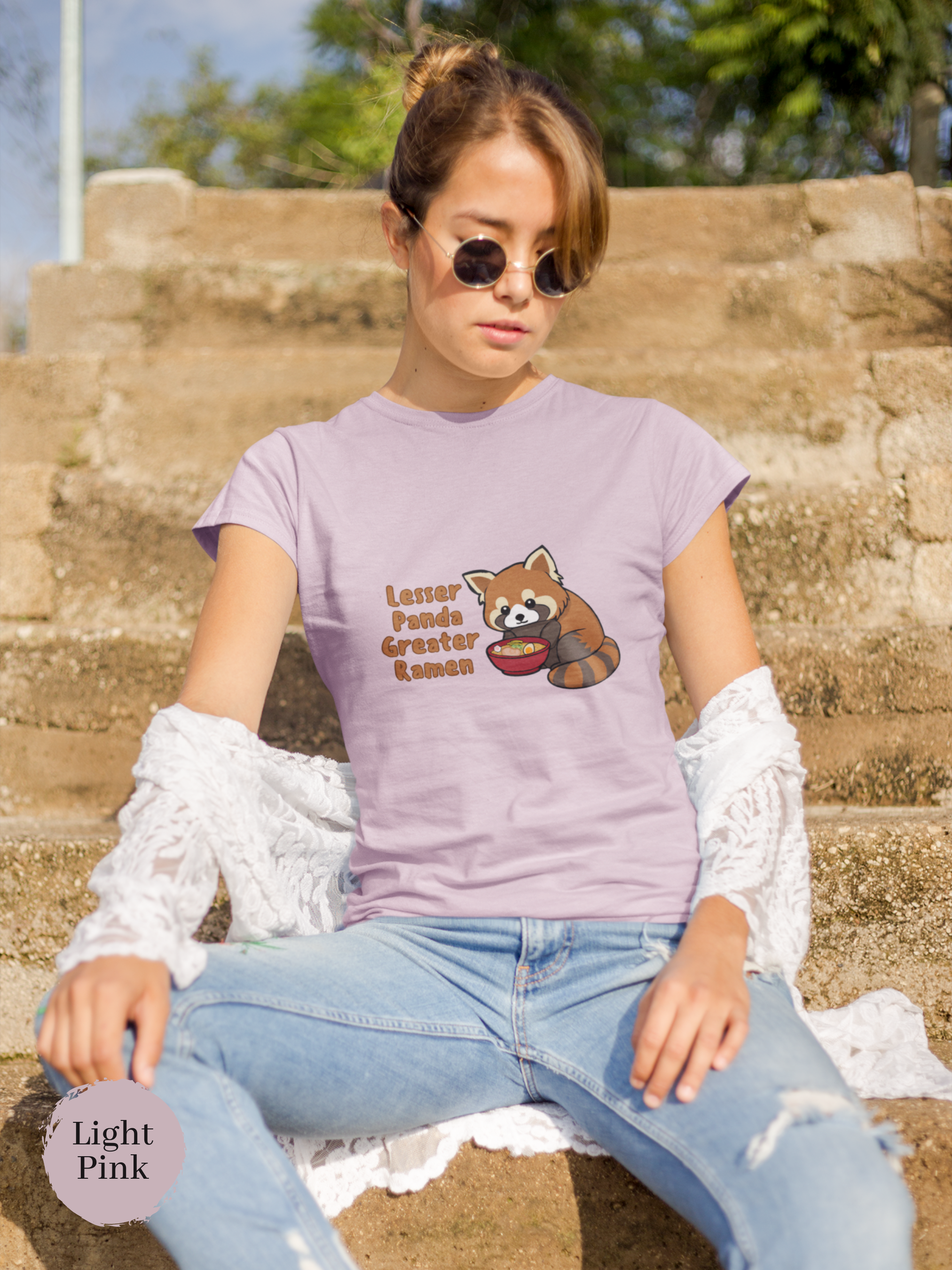 Ramen T-shirt with Red Panda: Japanese Foodie Shirt Featuring Lesser Panda Greater Ramen Art