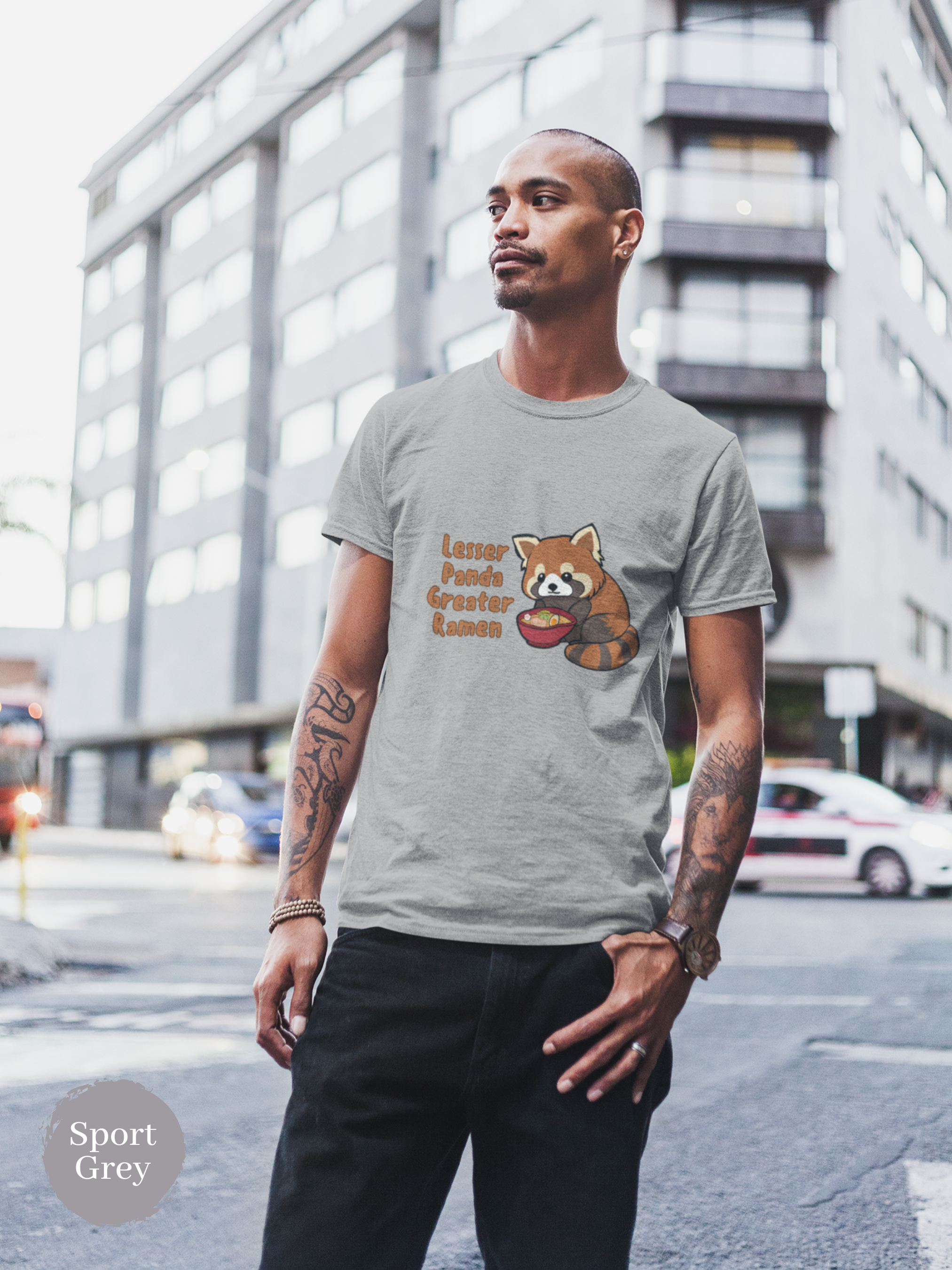 Ramen T-shirt with Red Panda: Japanese Foodie Shirt Featuring Lesser Panda Greater Ramen Art