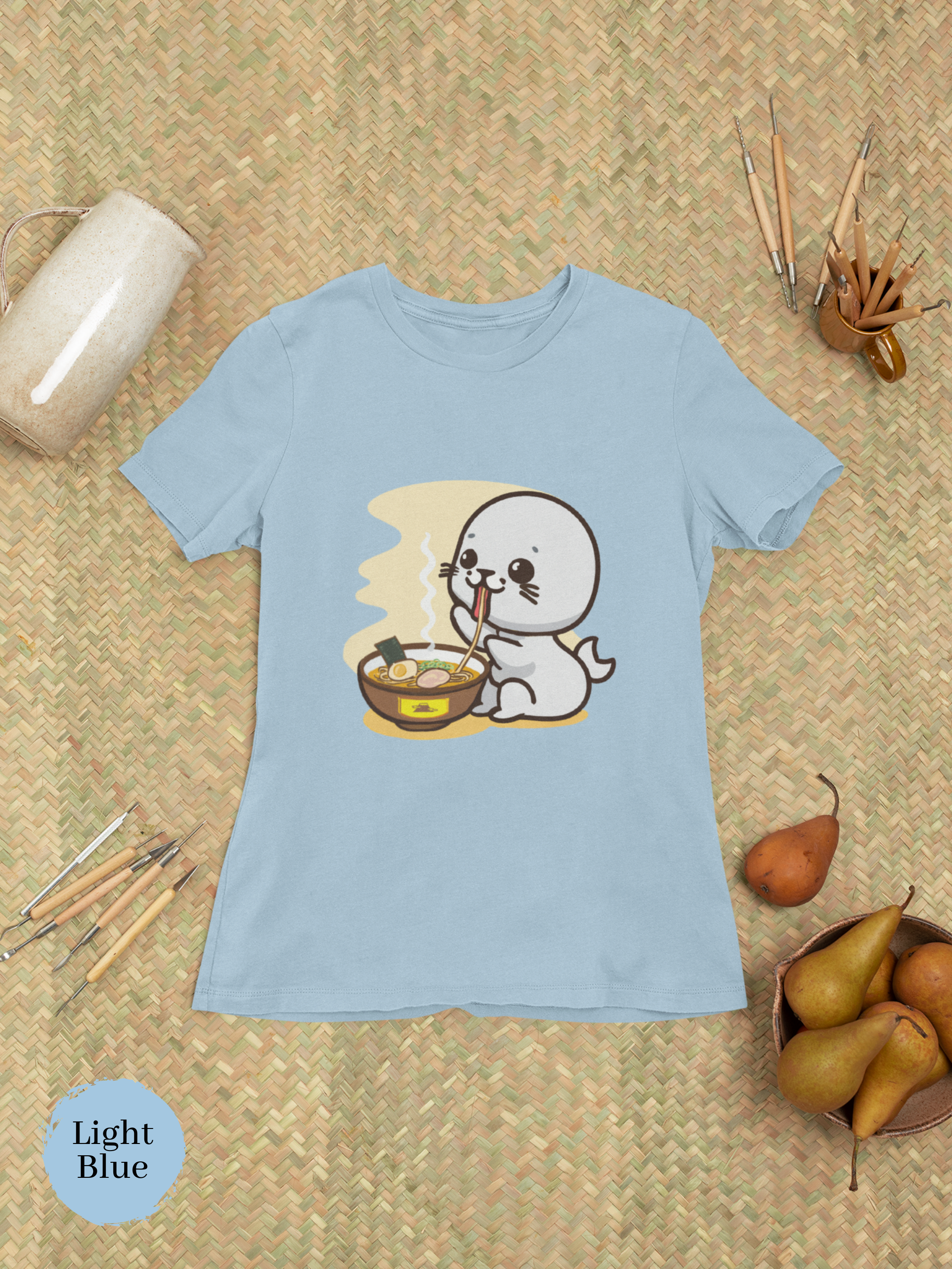Ramen T-shirt with Adorable Baby Seal: A Unique Japanese Foodie Shirt with Ramen Art