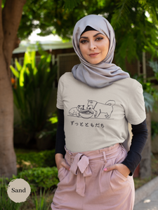 Ramen Friends T-Shirt: Japanese Foodie Shirt with Cat and Shiba Inu Illustration and Ramen Art featuring "Friends Forever"