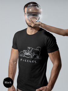 Ramen Friends T-Shirt: Japanese Foodie Shirt with Cat and Shiba Inu Illustration and Ramen Art featuring "Friends Forever"