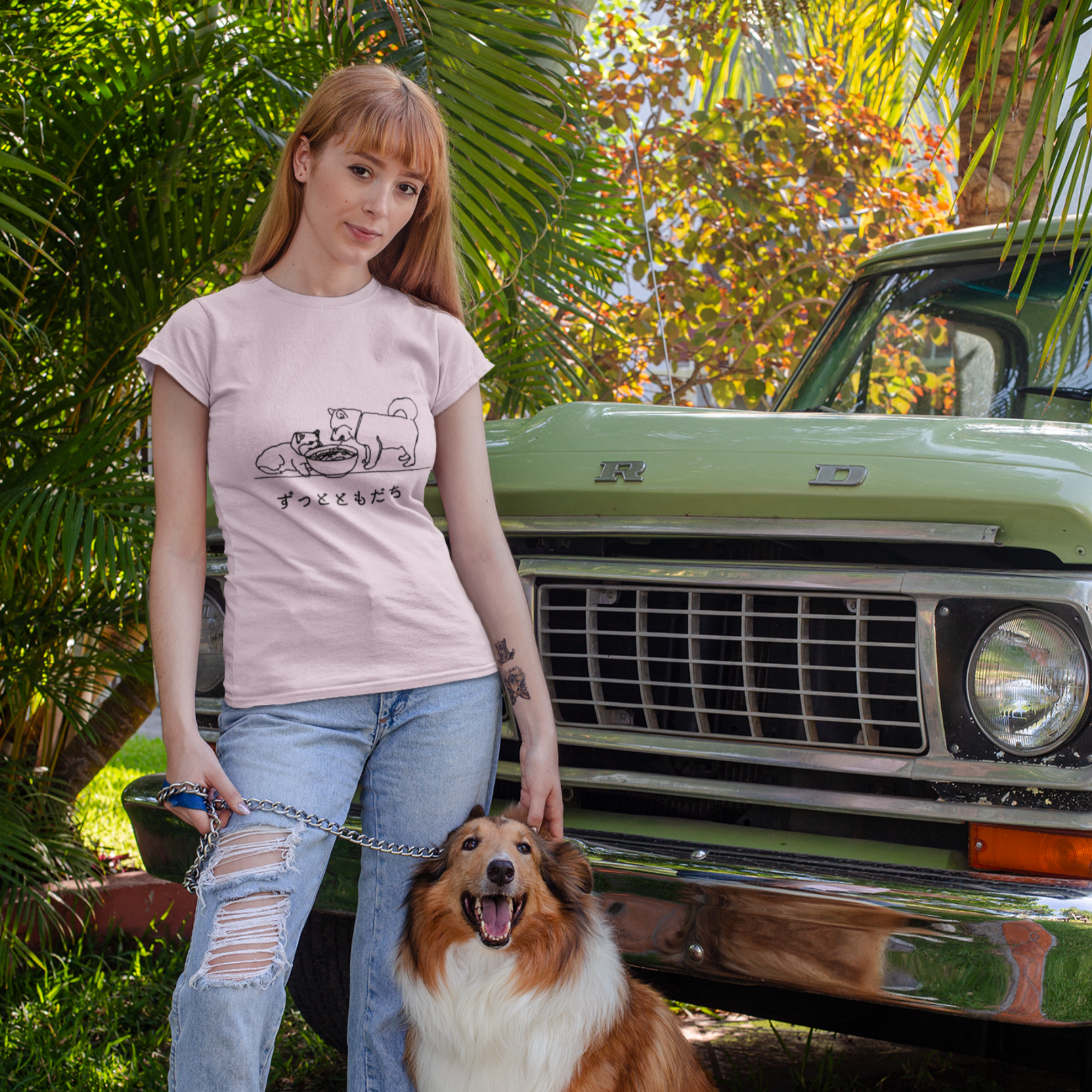 Ramen Friends T-Shirt: Japanese Foodie Shirt with Cat and Shiba Inu Illustration and Ramen Art featuring "Friends Forever"