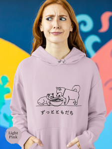 Ramen Hoodie: Forever Friends - Shiba Inu and Cat Eat Ramen Art Sweatshirt for Foodies