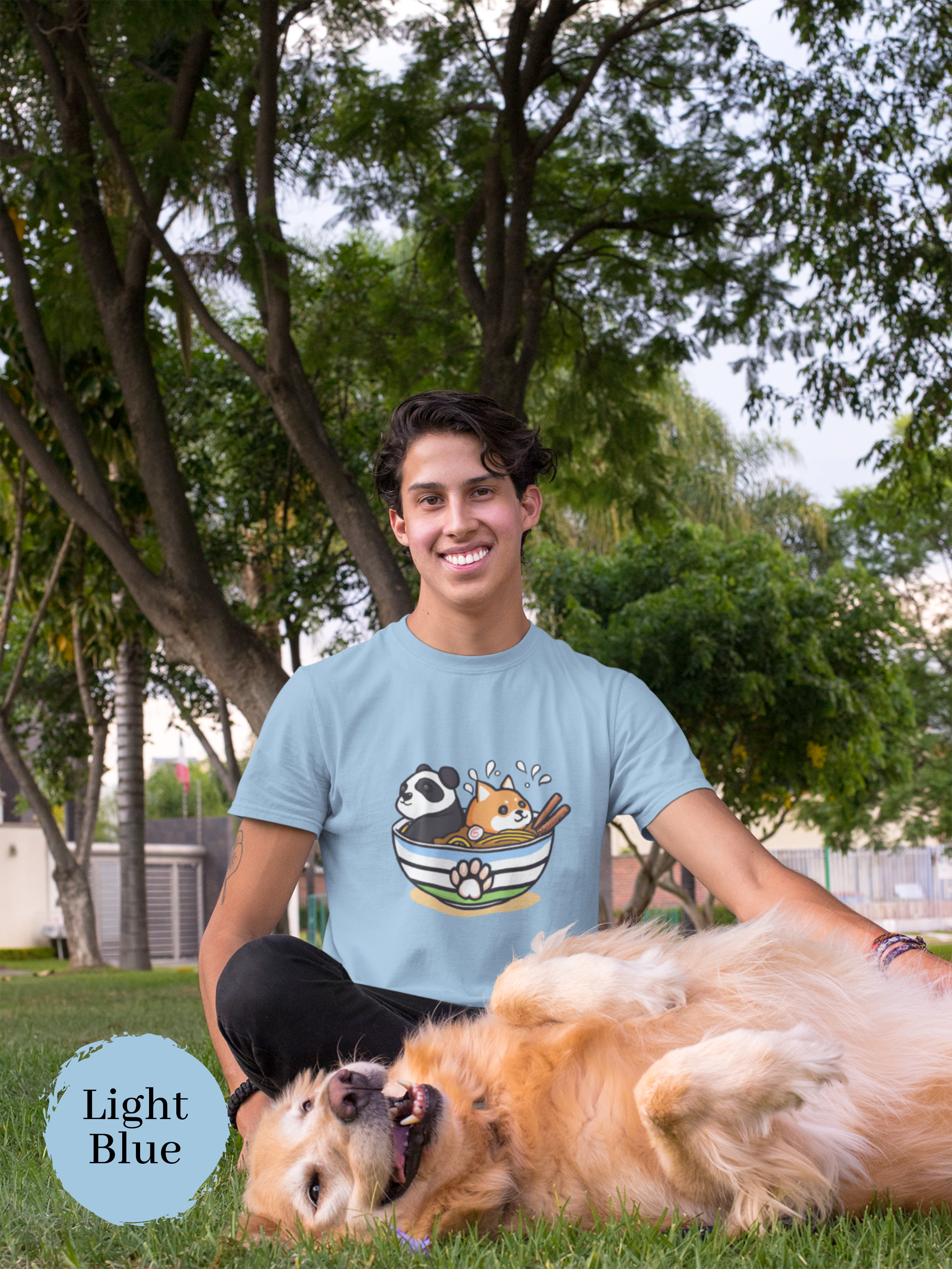 Ramen T-Shirt with Panda and Shiba Inu in a Bowl: Japanese Foodie Shirt with Ramen Art