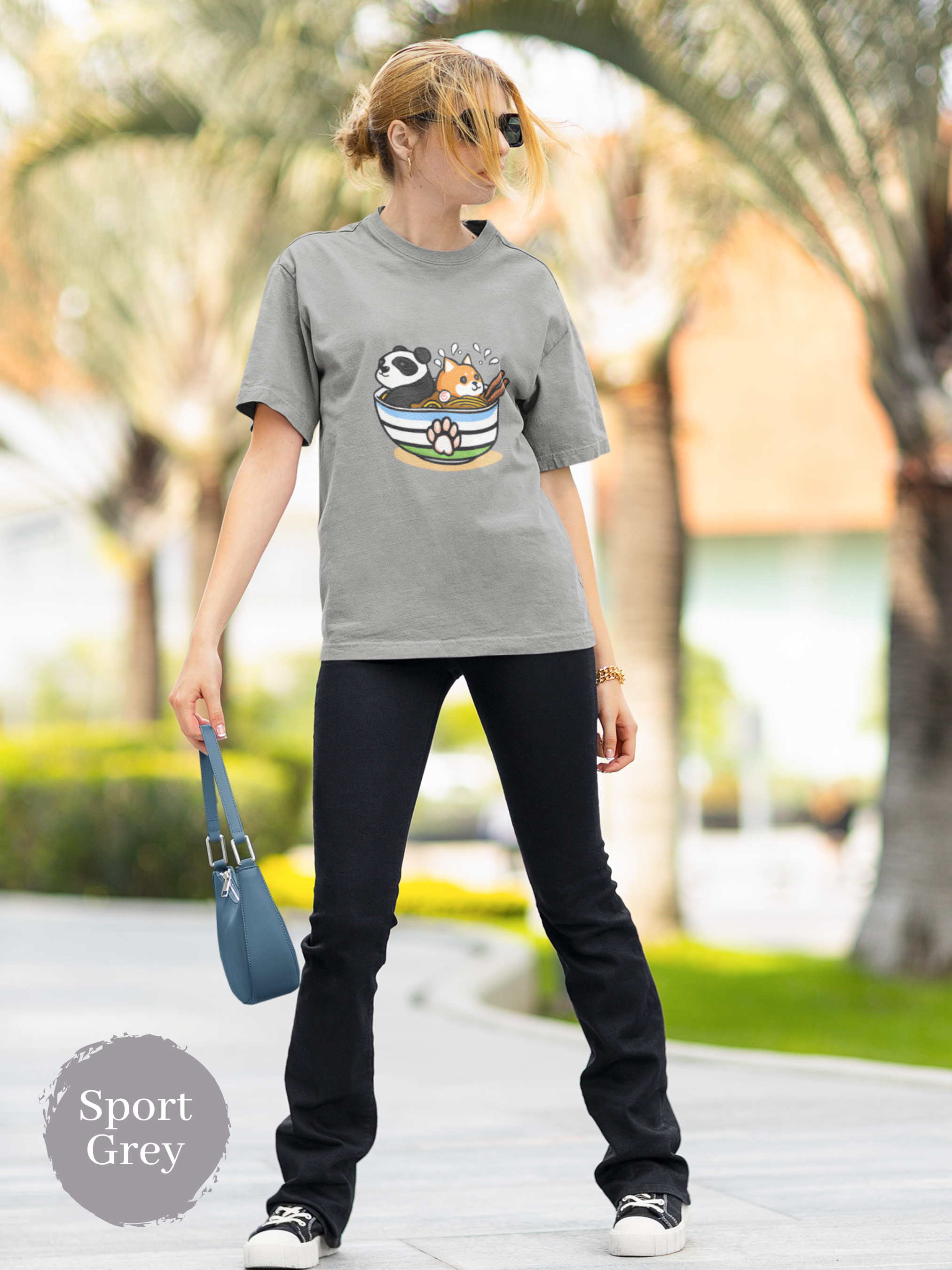 Ramen T-Shirt with Panda and Shiba Inu in a Bowl: Japanese Foodie Shirt with Ramen Art