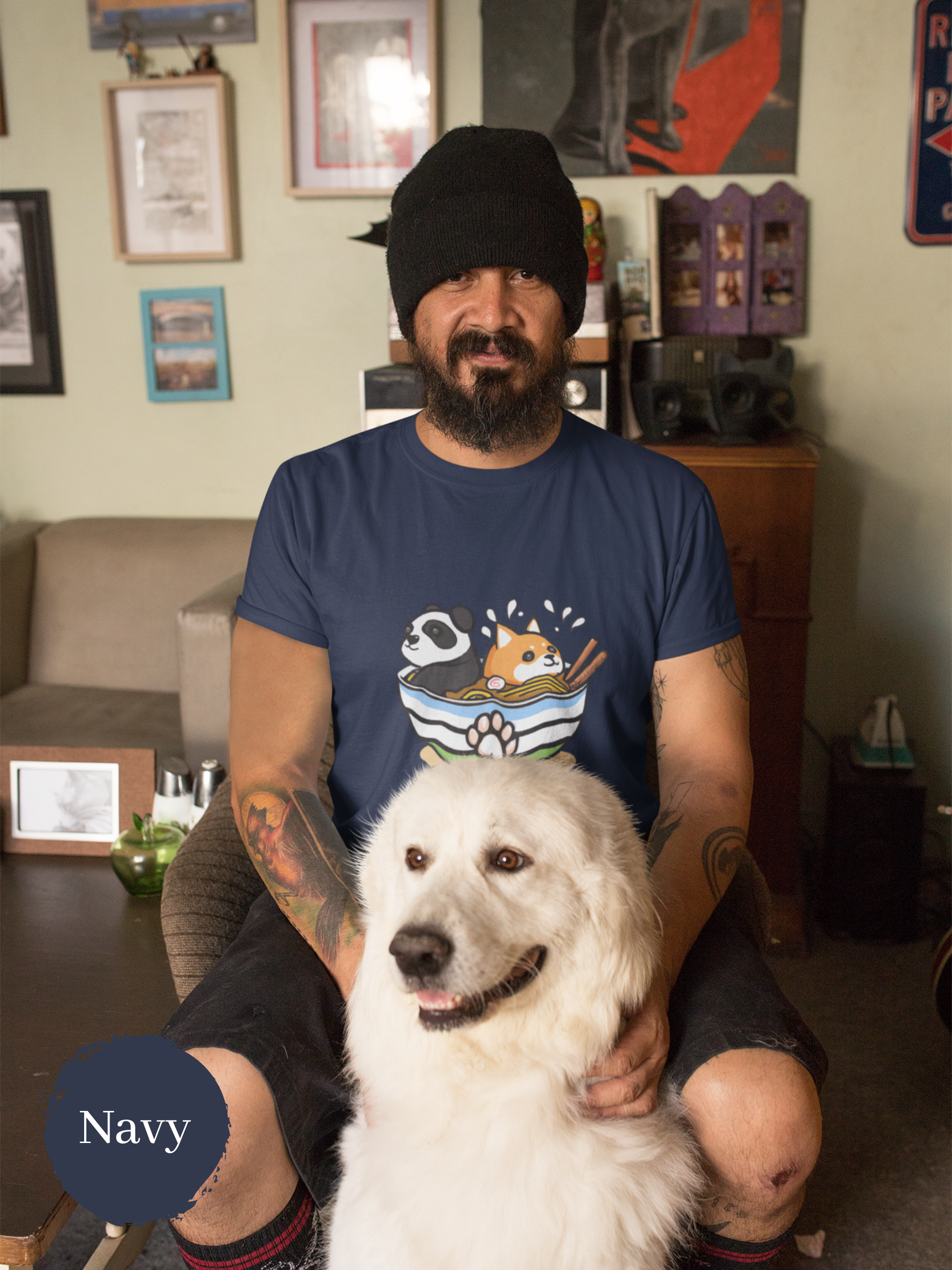 Ramen T-Shirt with Panda and Shiba Inu in a Bowl: Japanese Foodie Shirt with Ramen Art