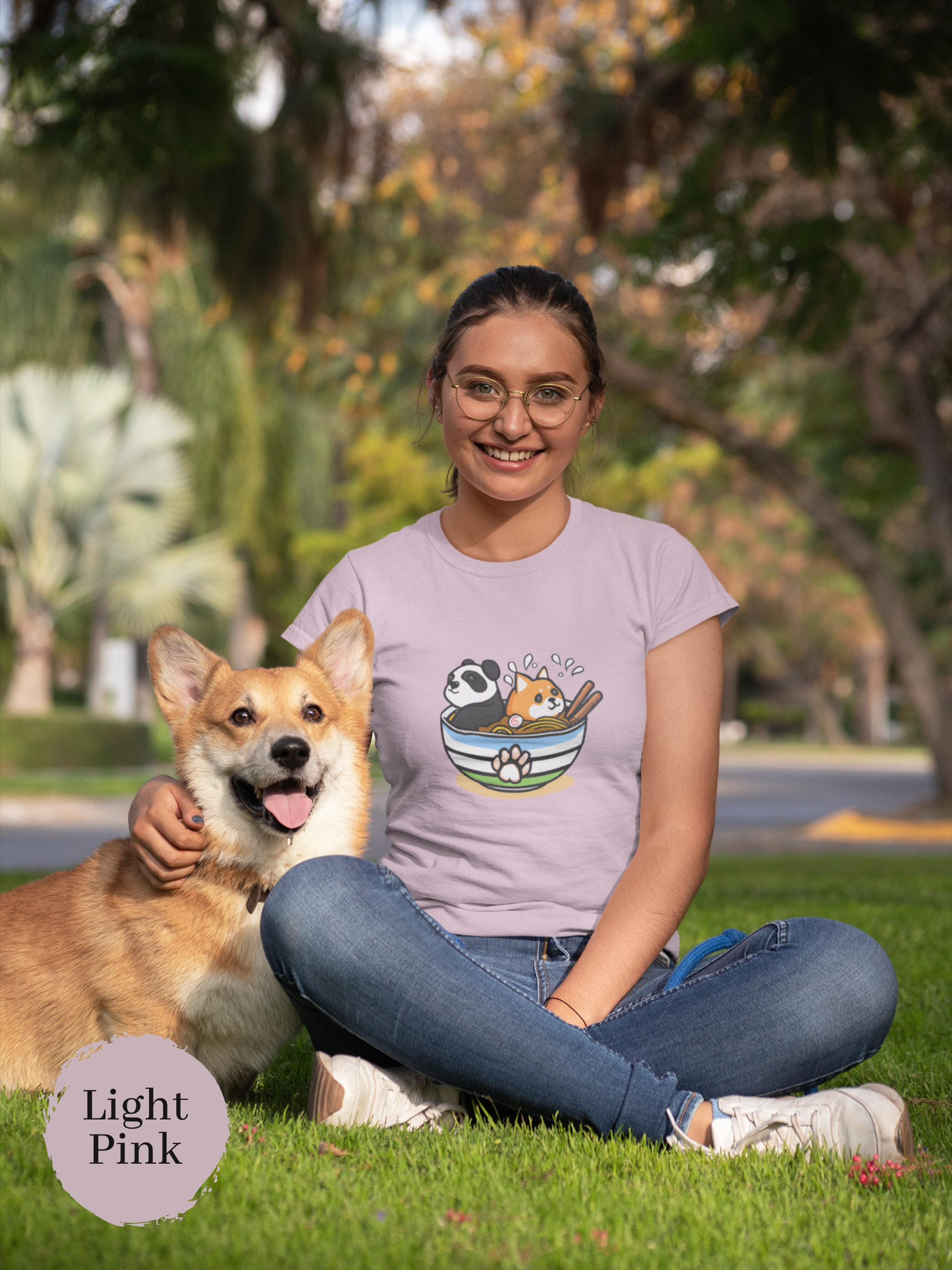 Ramen T-Shirt with Panda and Shiba Inu in a Bowl: Japanese Foodie Shirt with Ramen Art