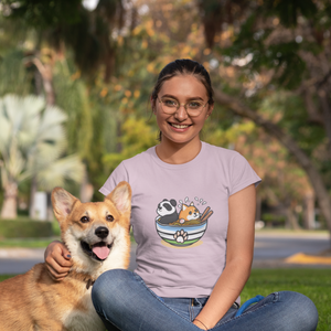 Ramen T-Shirt with Panda and Shiba Inu in a Bowl: Japanese Foodie Shirt with Ramen Art