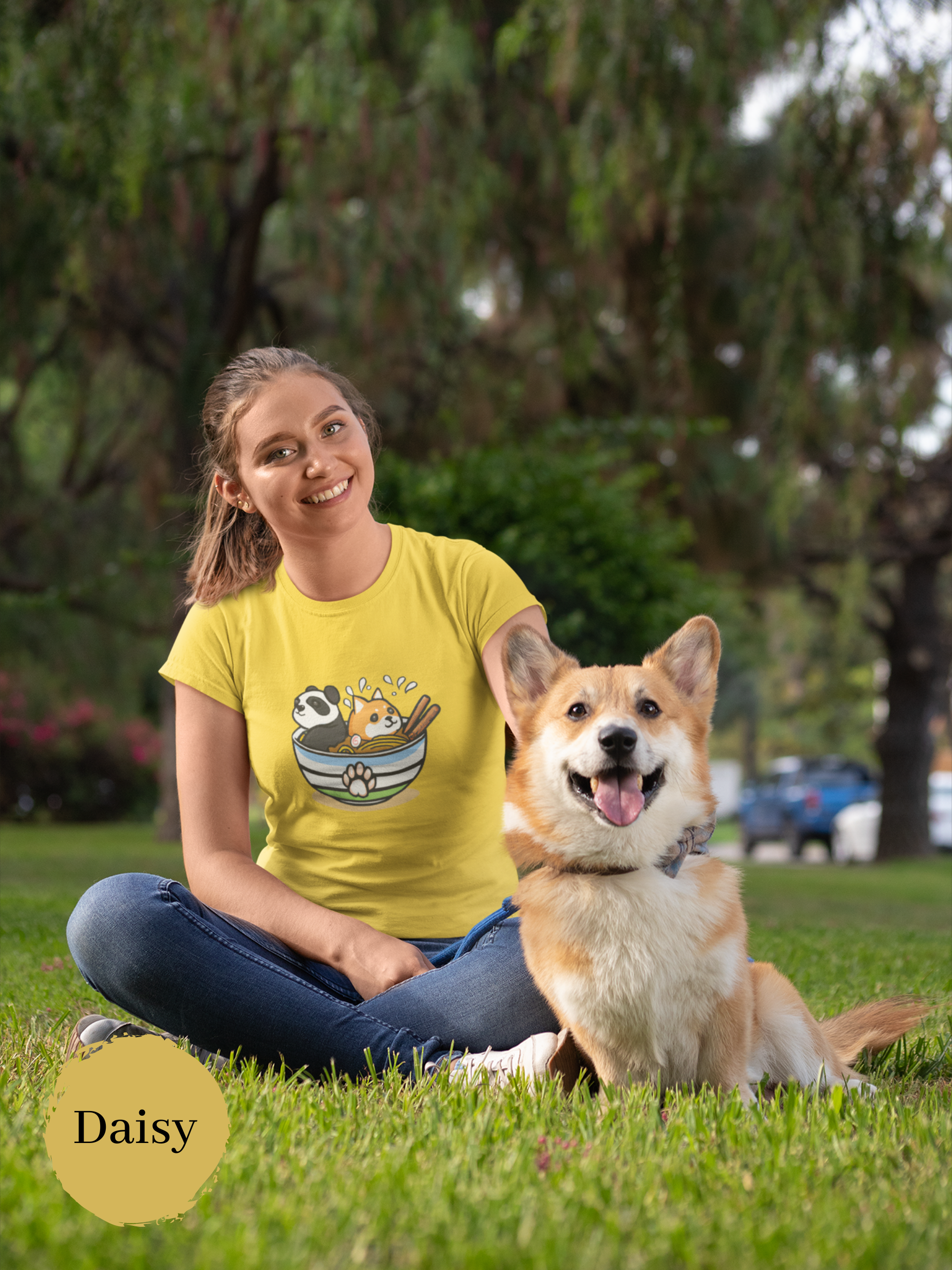 Ramen T-Shirt with Panda and Shiba Inu in a Bowl: Japanese Foodie Shirt with Ramen Art
