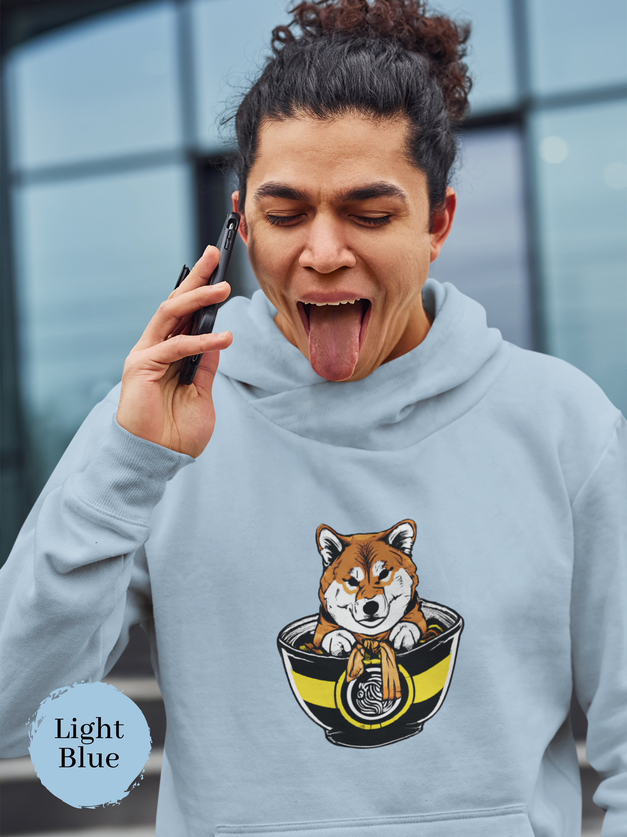 Ramen Hoodie: Grumpy Shiba Inu Guards His Noodles Asian Food Hoodie with Ramen Art and Pun Design