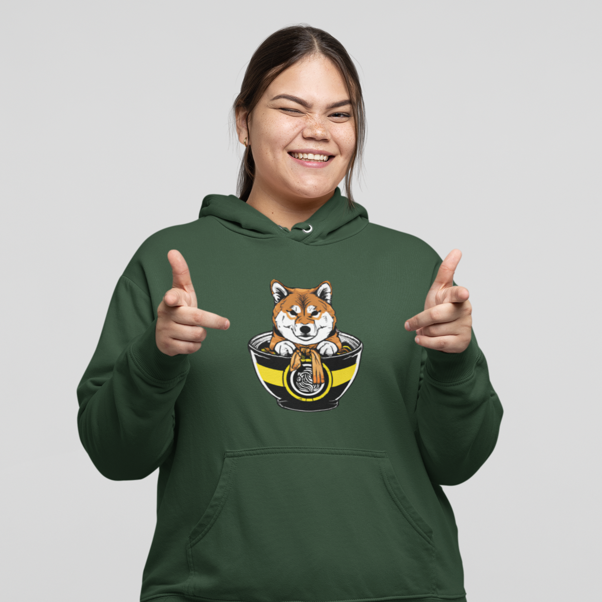 Ramen Hoodie: Grumpy Shiba Inu Guards His Noodles Asian Food Hoodie with Ramen Art and Pun Design