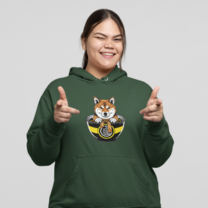 Ramen Hoodie: Grumpy Shiba Inu Guards His Noodles Asian Food Hoodie with Ramen Art and Pun Design