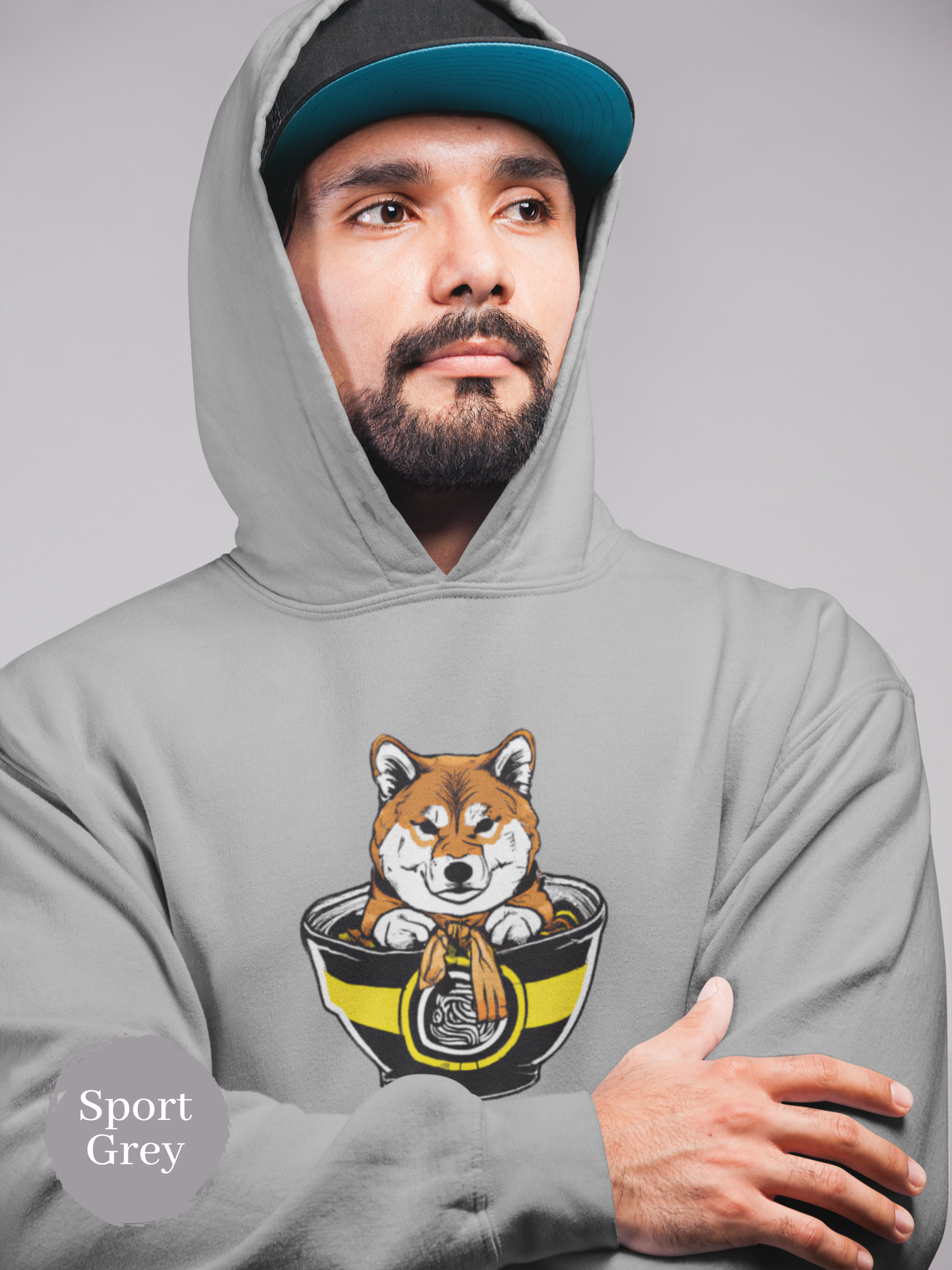 Ramen Hoodie: Grumpy Shiba Inu Guards His Noodles Asian Food Hoodie with Ramen Art and Pun Design