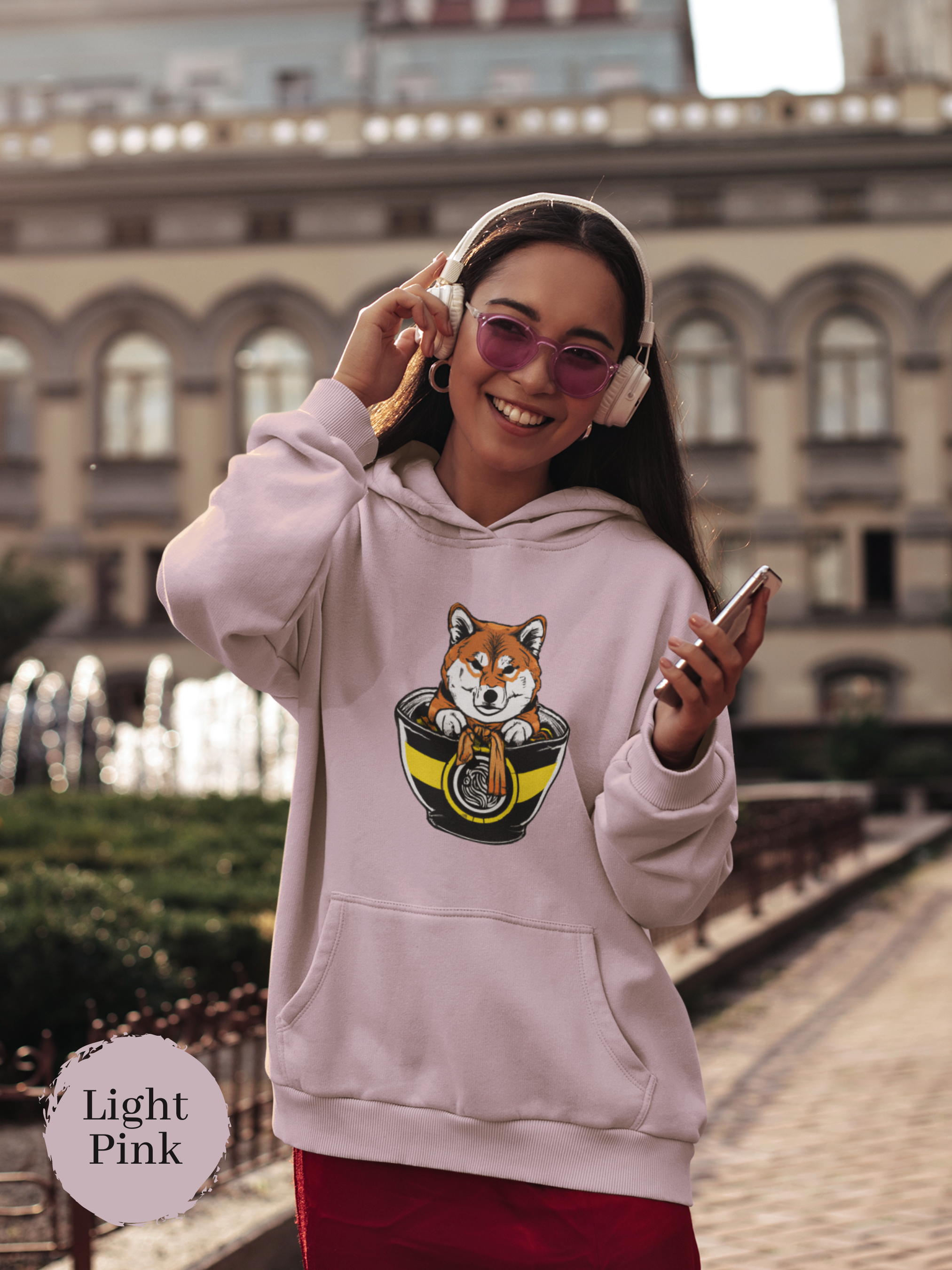 Ramen Hoodie: Grumpy Shiba Inu Guards His Noodles Asian Food Hoodie with Ramen Art and Pun Design
